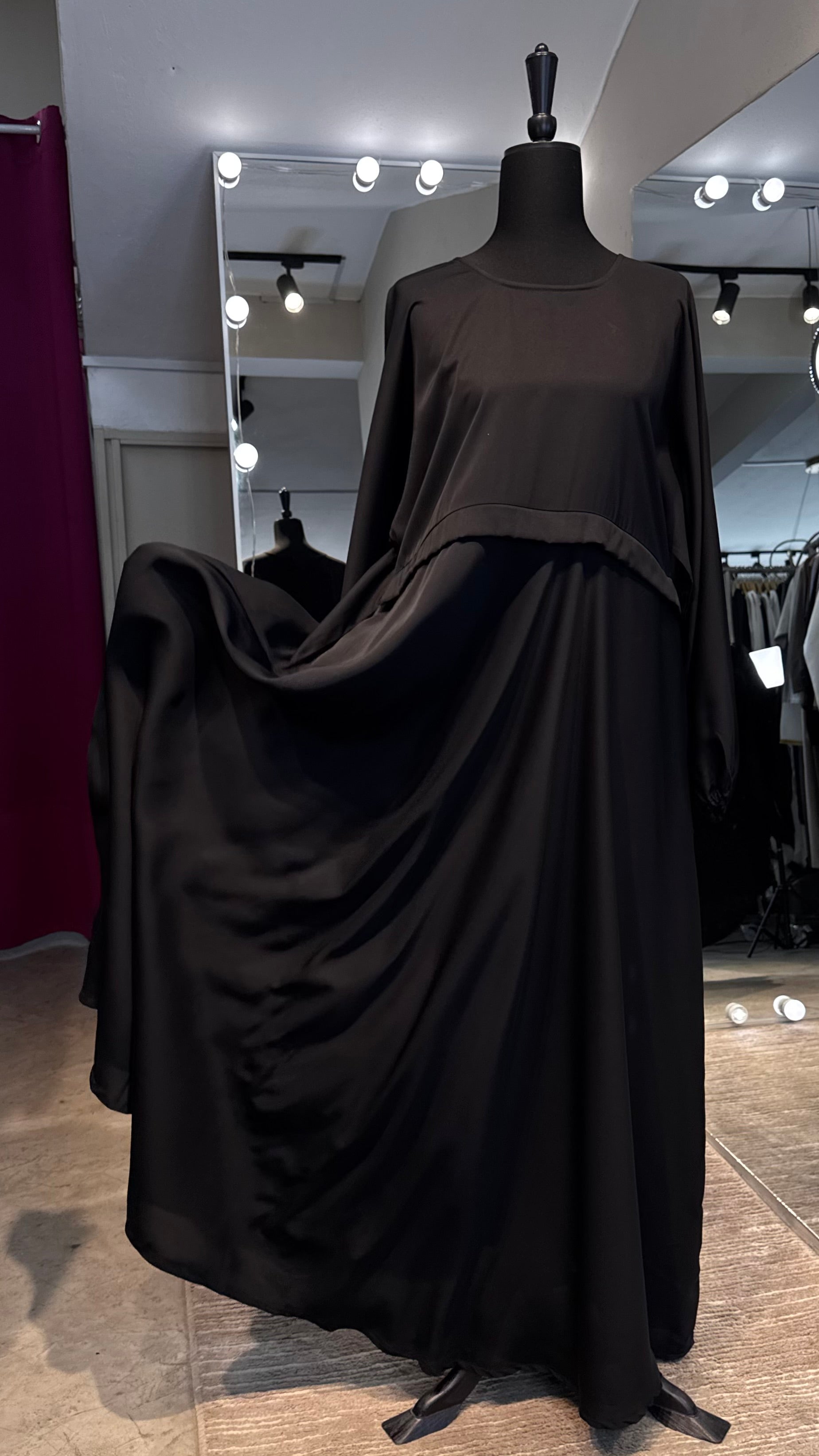 Zipper Umbrella Abaya- Black
