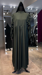 Turtle neck Umbrella Abaya- Dark Green