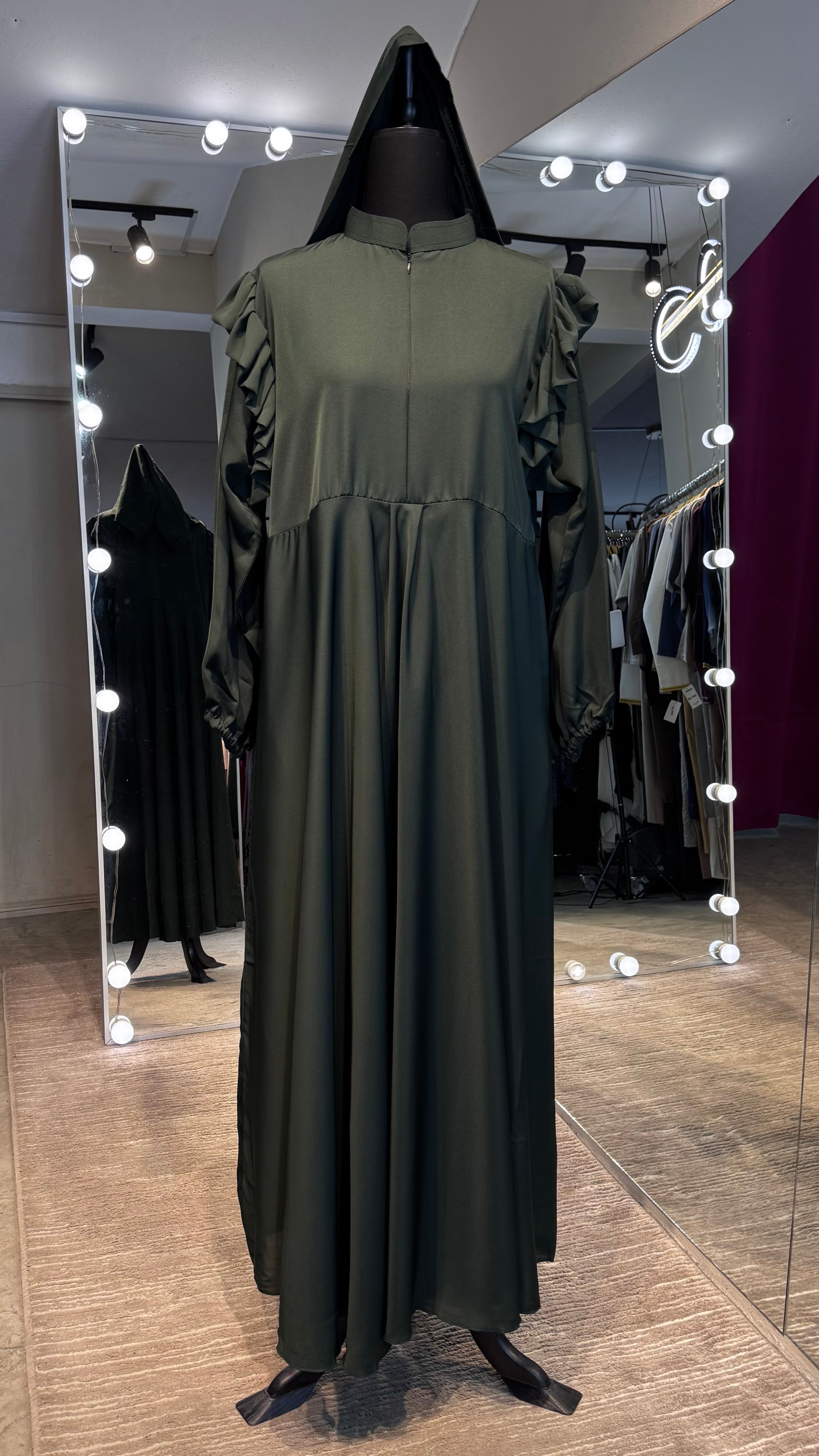 Turtle neck Umbrella Abaya- Dark Green