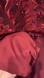 Cape Abaya Set with Hijab –Sequin, Nida & Chiffon - Maroon