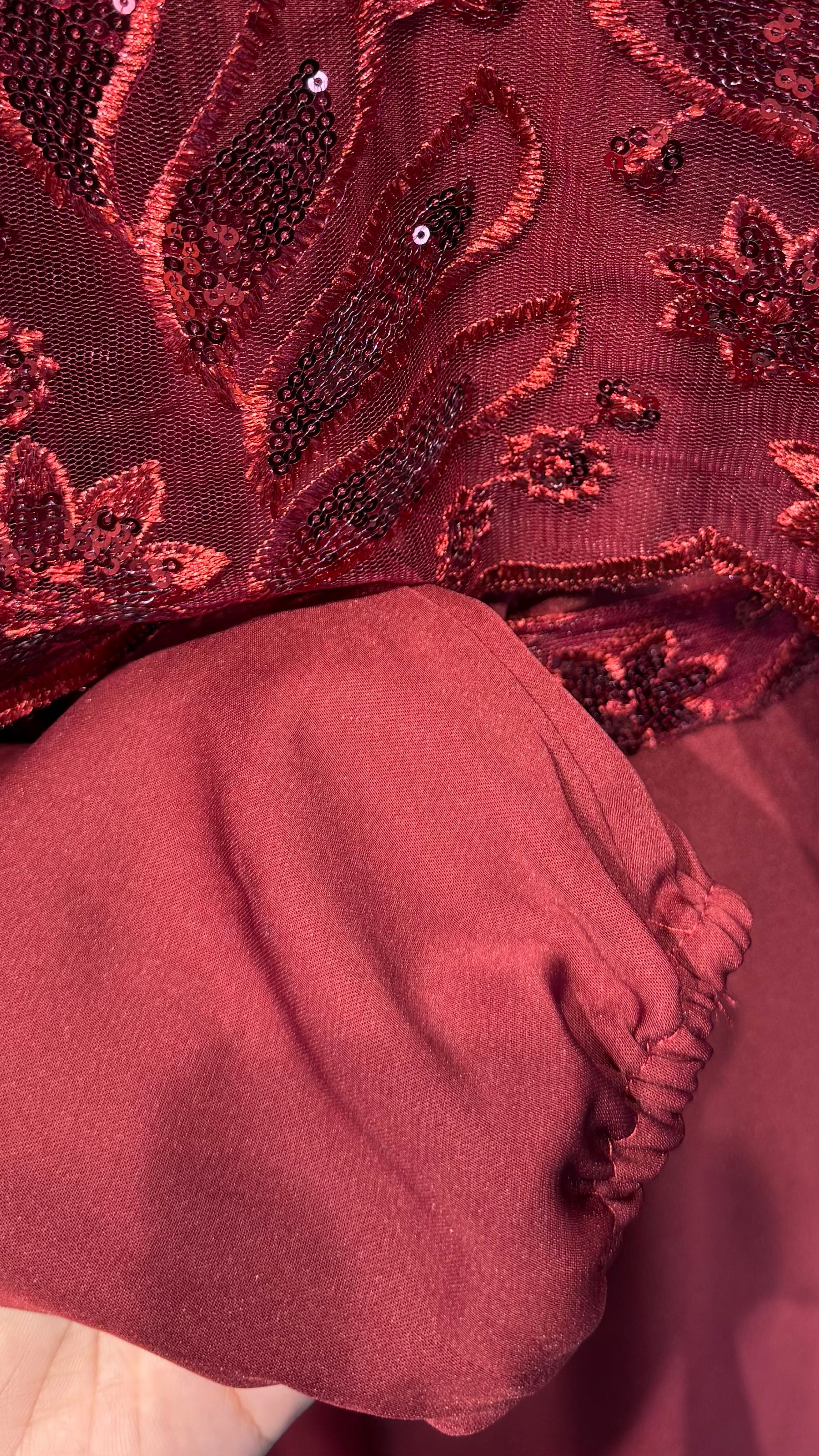 Cape Abaya Set with Hijab –Sequin, Nida & Chiffon - Maroon