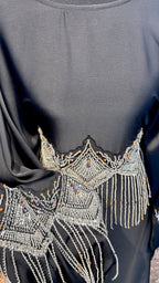 Original Design Farasha Abaya Set with Hijab – 2 Piece Beaded Modest Outfit -Black