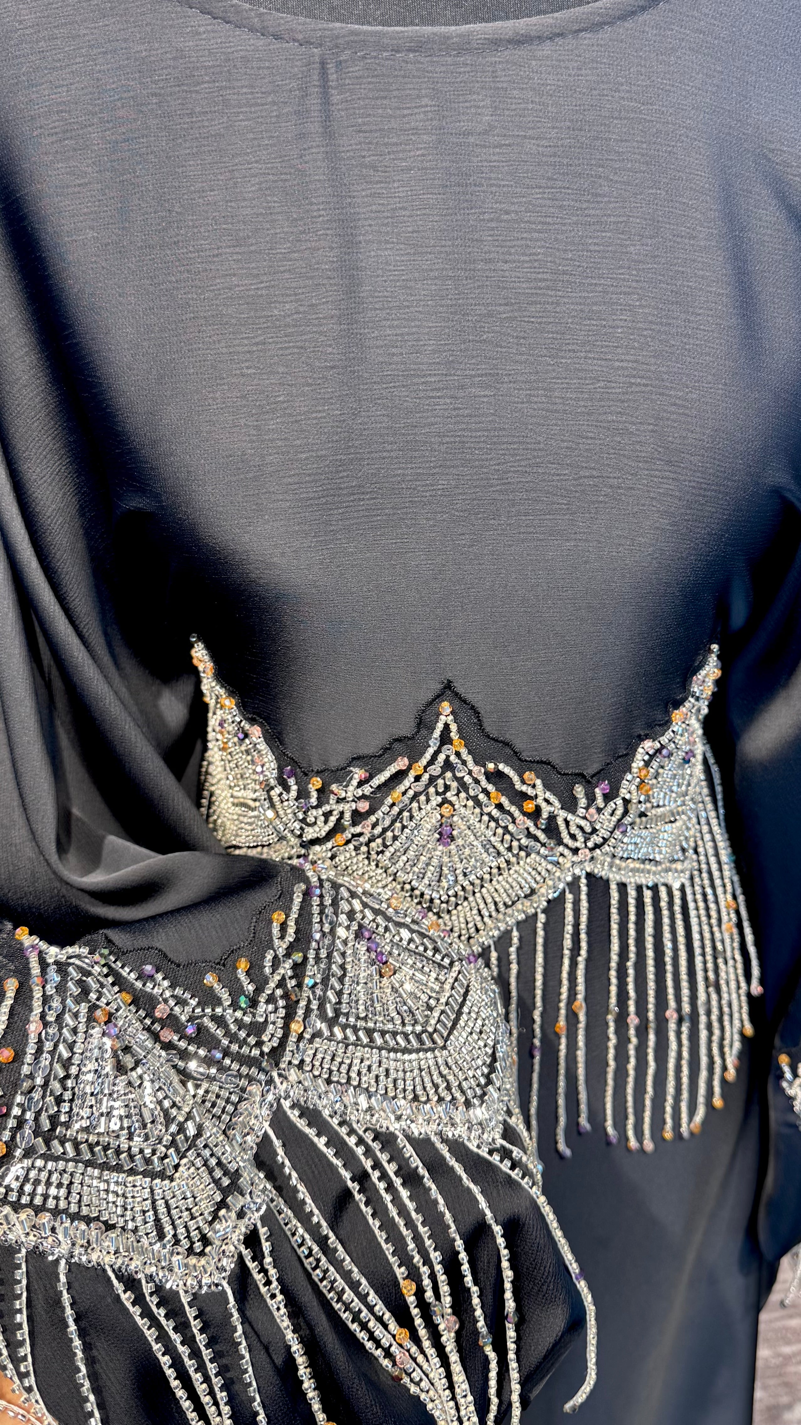 Farasha Abaya Set with Hijab – 2 Piece Beaded Modest Outfit -Black