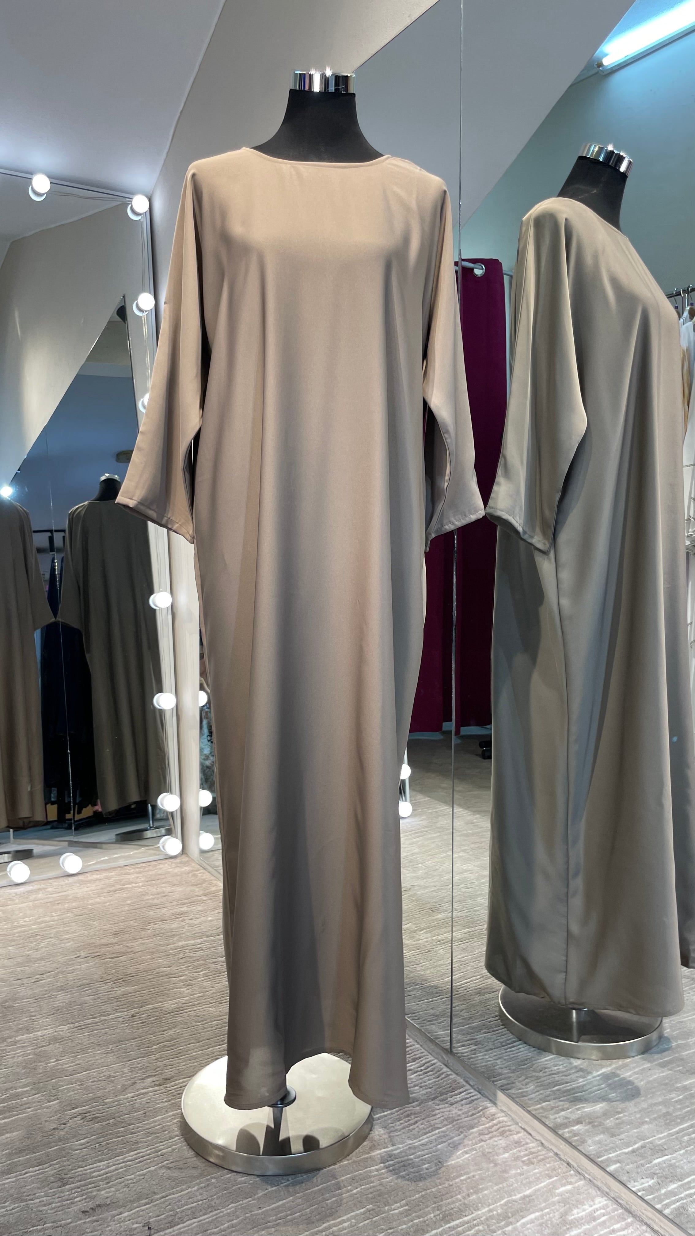 White Embroidered Robe Abaya with Taupe Inner