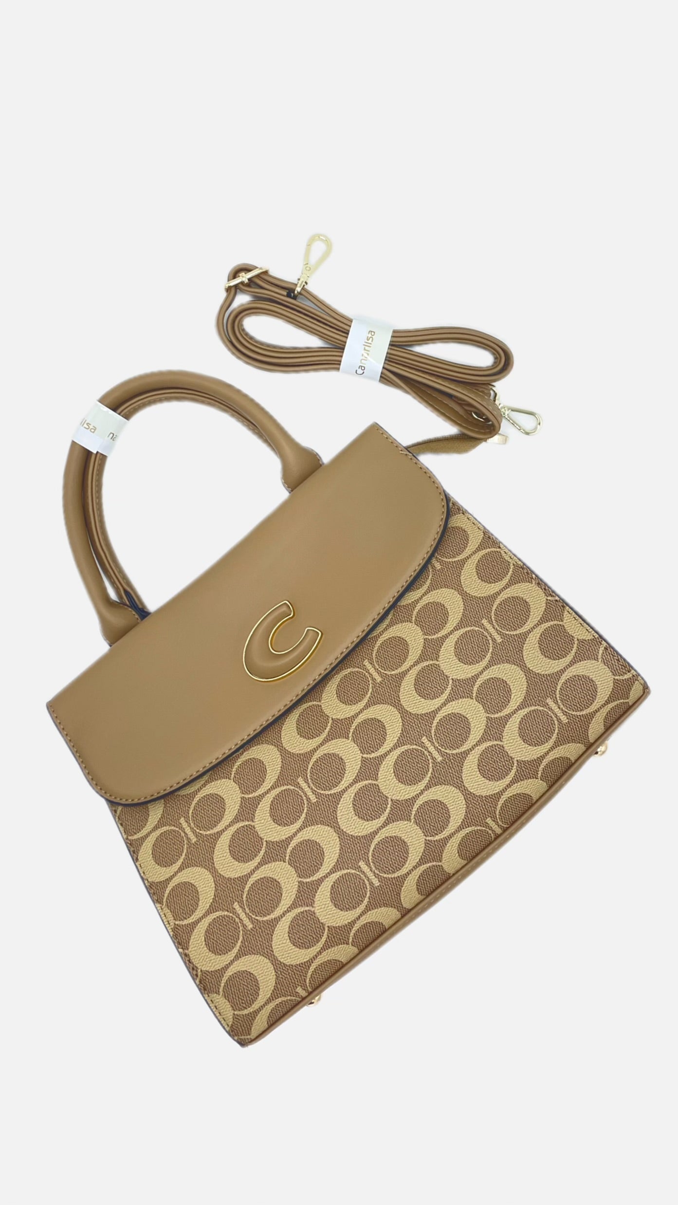 CanarLisa Caramel Beige Handbag with shoulder strap