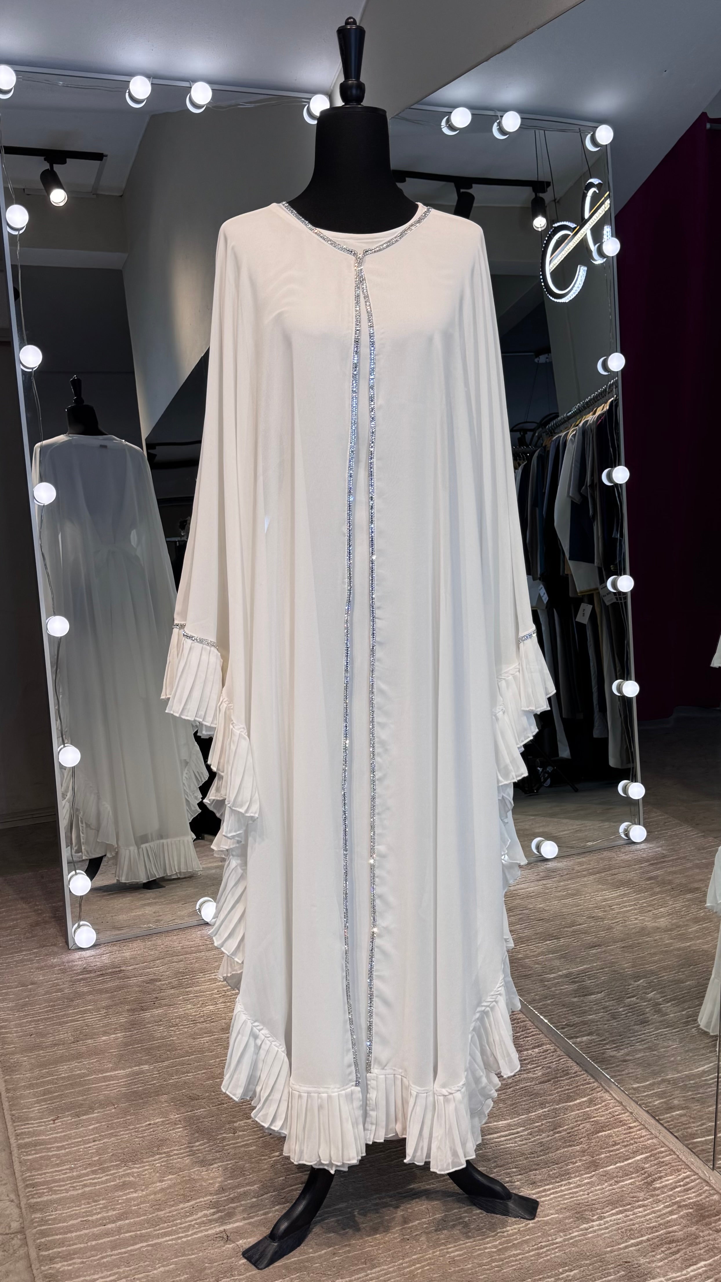 Farasha Pleated Sleeve 3 Pcs Set- White