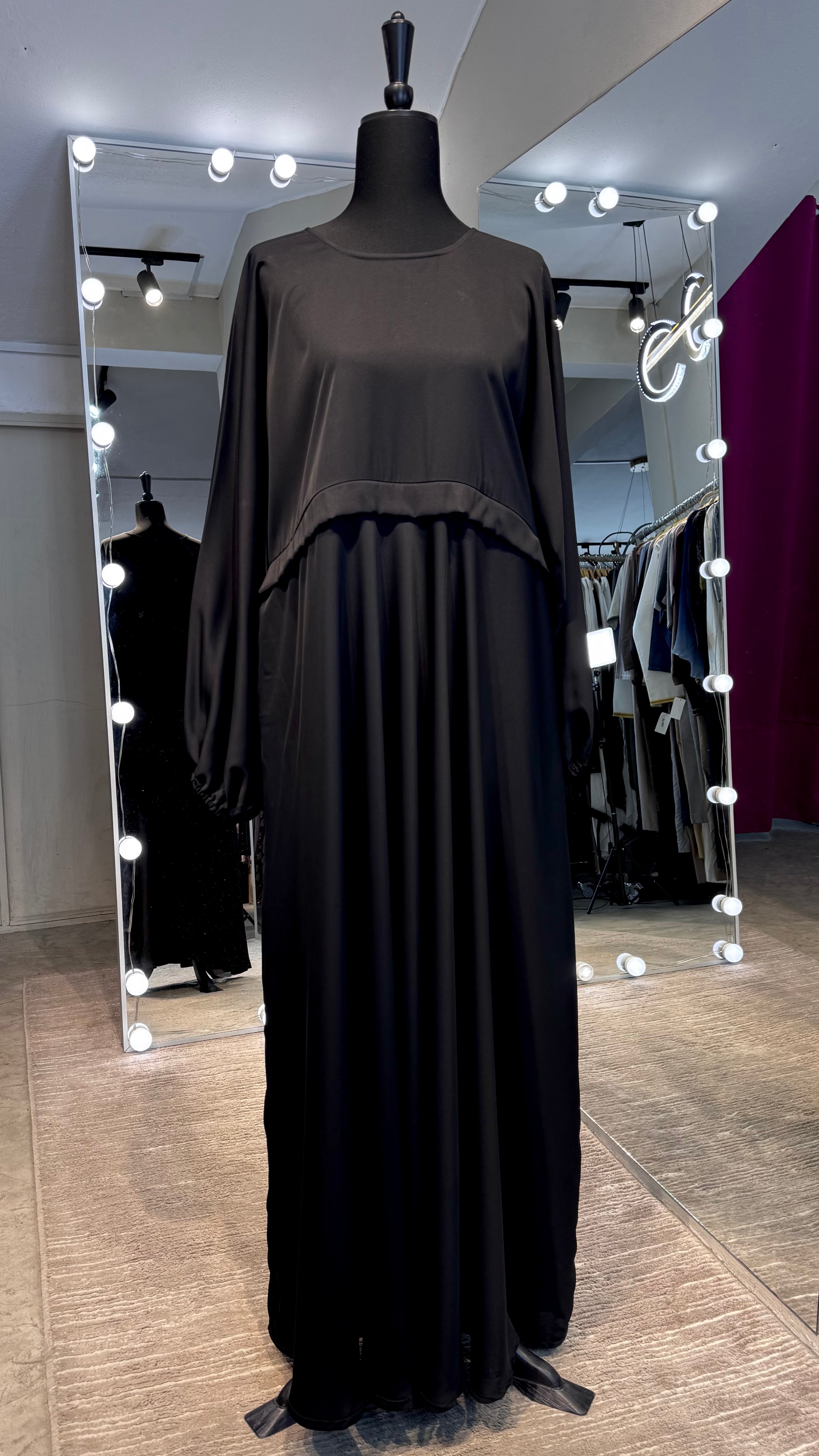 Zipper Umbrella Abaya- Black