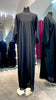 Black Abaya Robe with Striped Fabric Appliqué and pocket with Nida inner