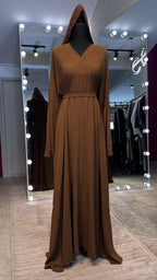 Umbrella Cut Abaya 3 pcs Set- Brown