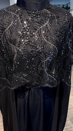 Cape Abaya Set with Hijab –Sequin, Nida & Chiffon - Black