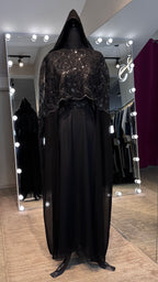 Cape Abaya Set with Hijab –Sequin, Nida & Chiffon - Black