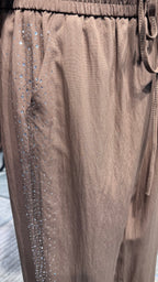 Stone Embellished Cord Set- Brown