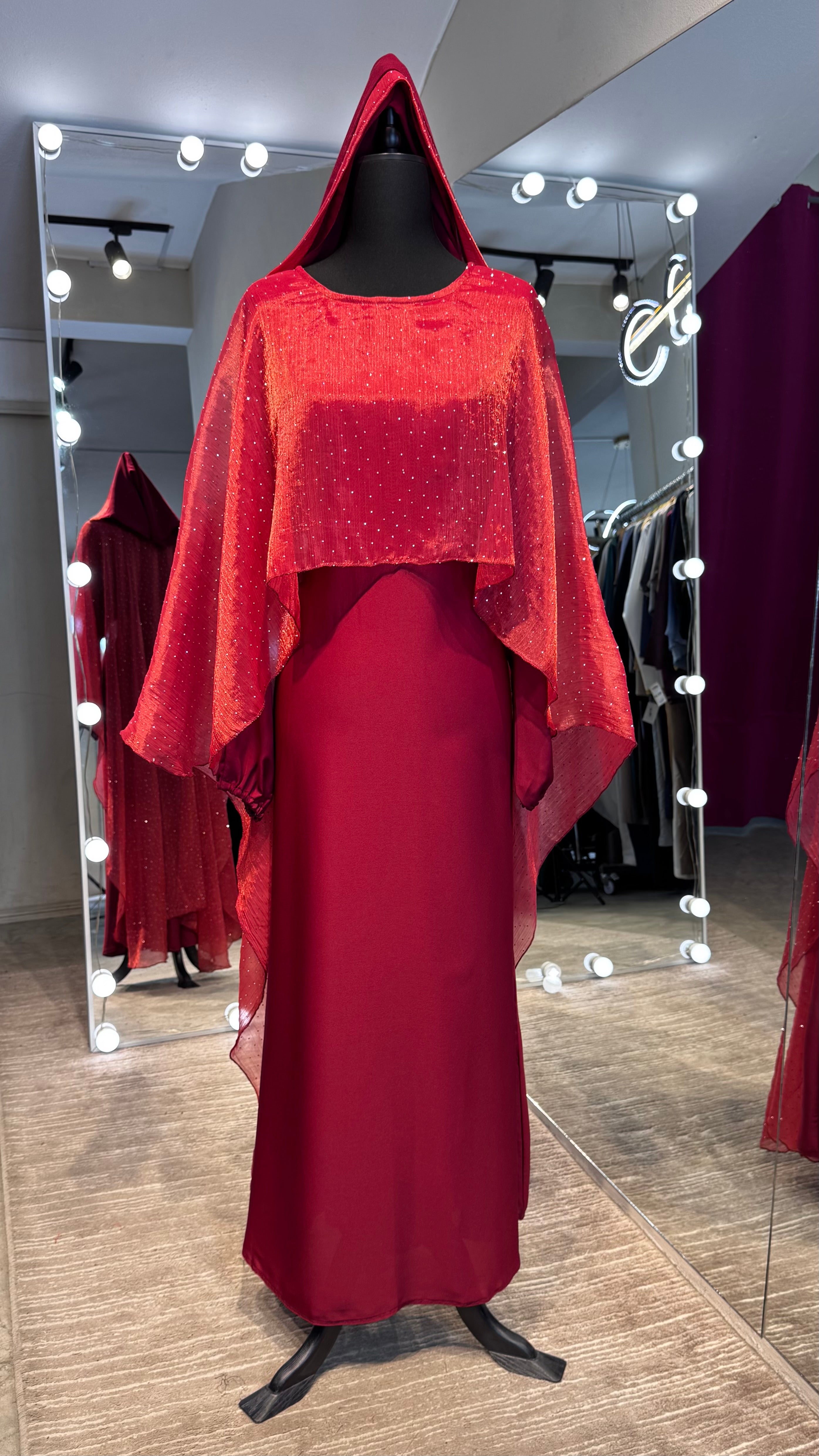 Cape Style Abaya Set with Hijab – Nida & Organza - Maroon