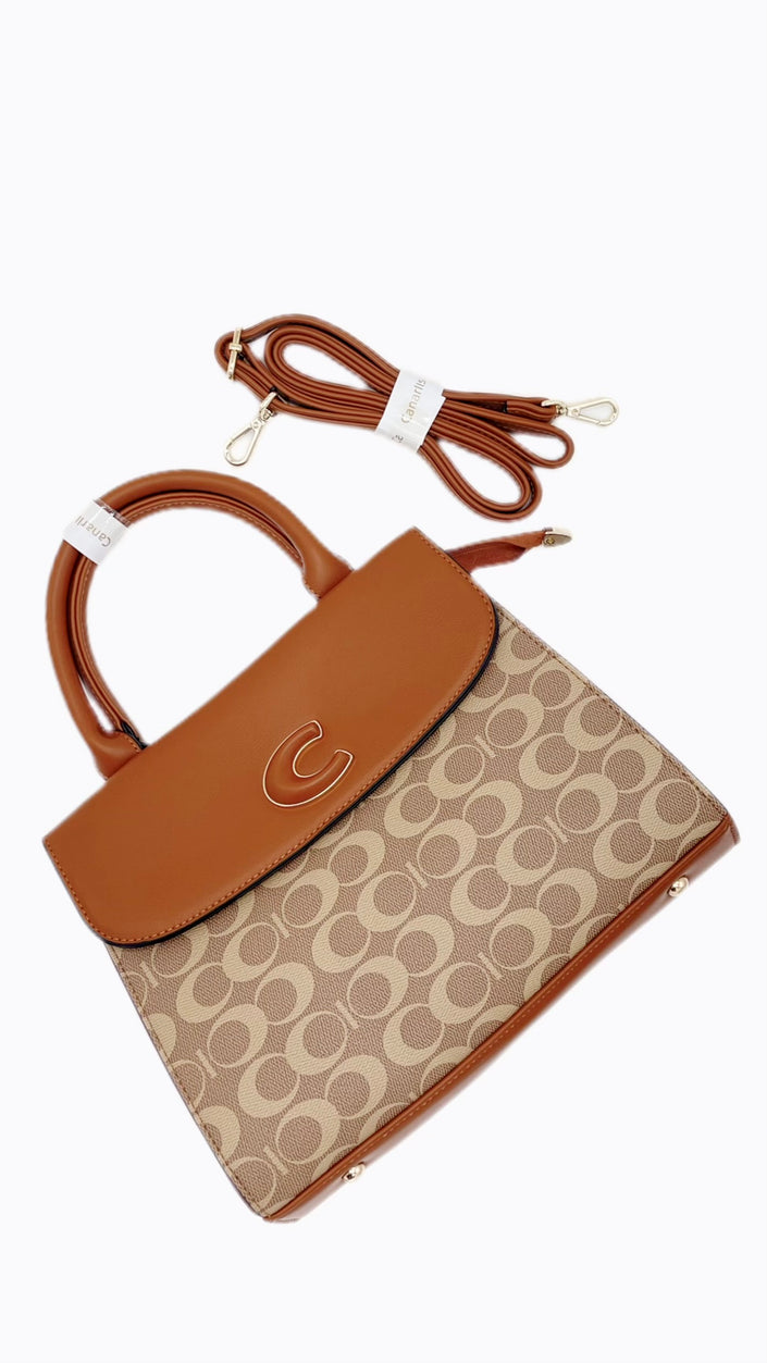 CanarLisa Camel Brown with Beige Handbag with shoulder strap