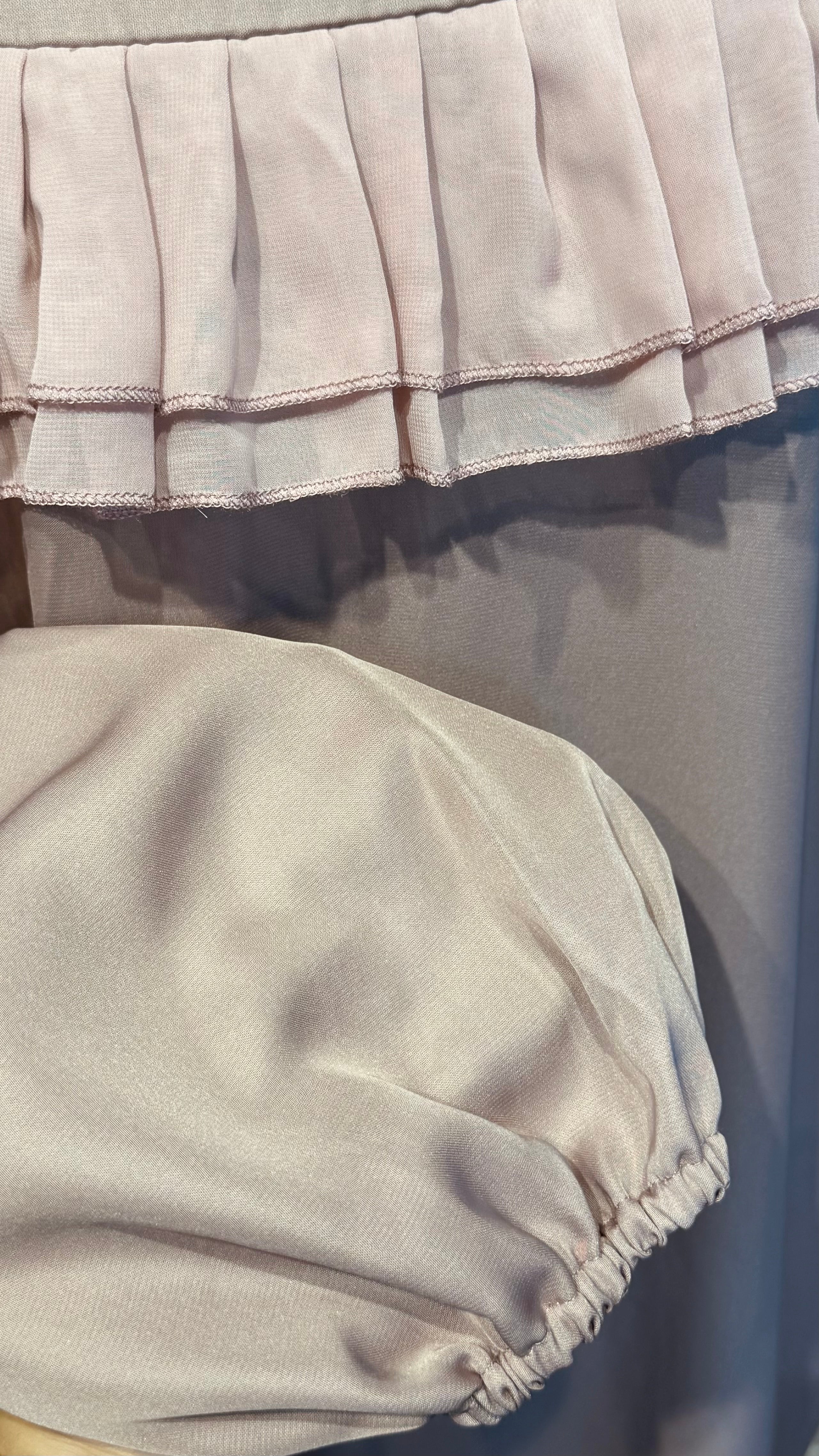 Straight Cut Abaya with front pleated chiffon- Dusty Pink