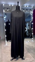 Cotton Dress with Line & Button Design- Black