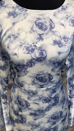 Satin Printed Casual Abaya Dress with Chiffon Hijab – 2 Piece - White & Gray Blue