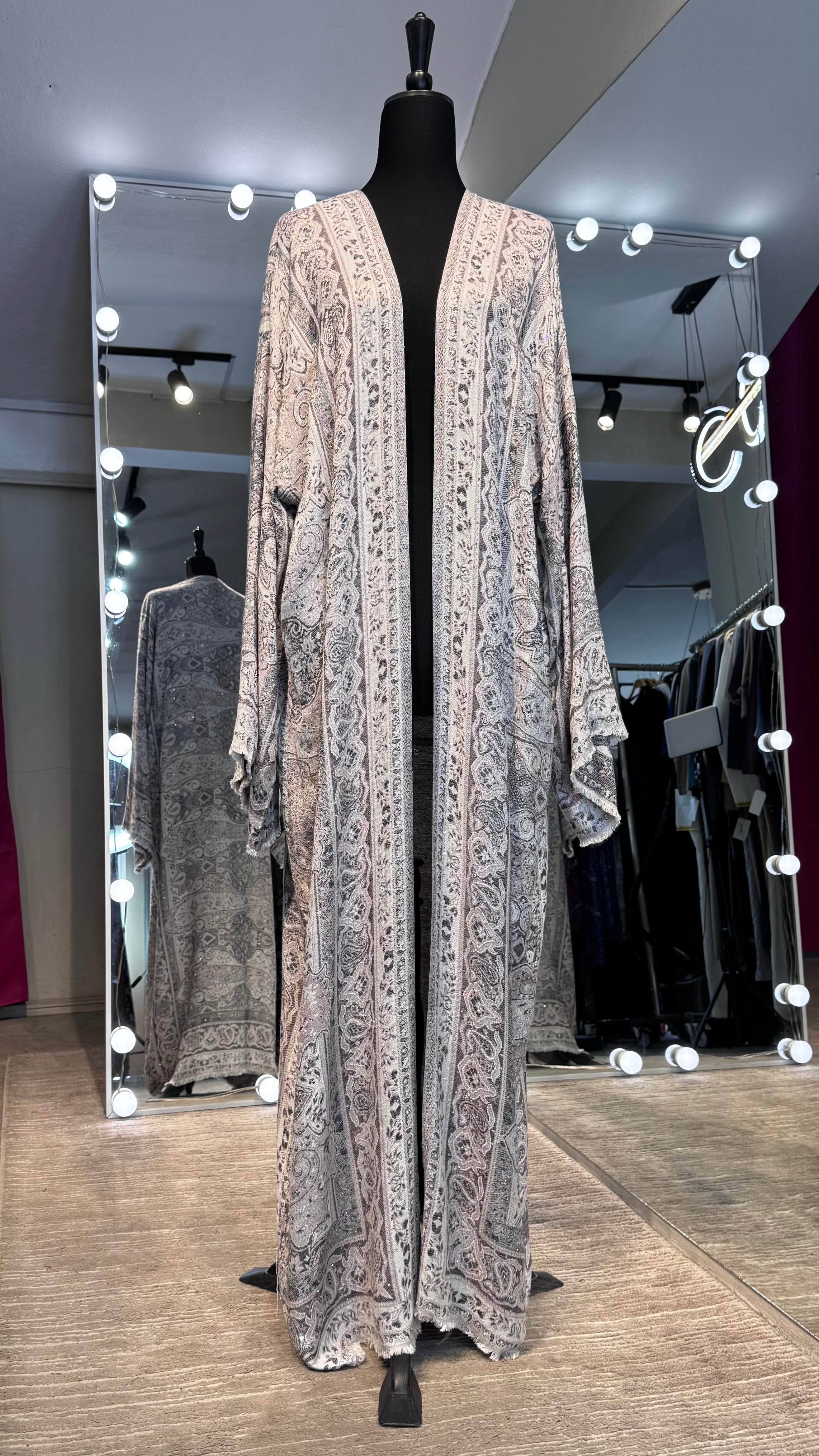 Pashmina Robe with Hijab – 2 Piece- Light pink & Gray