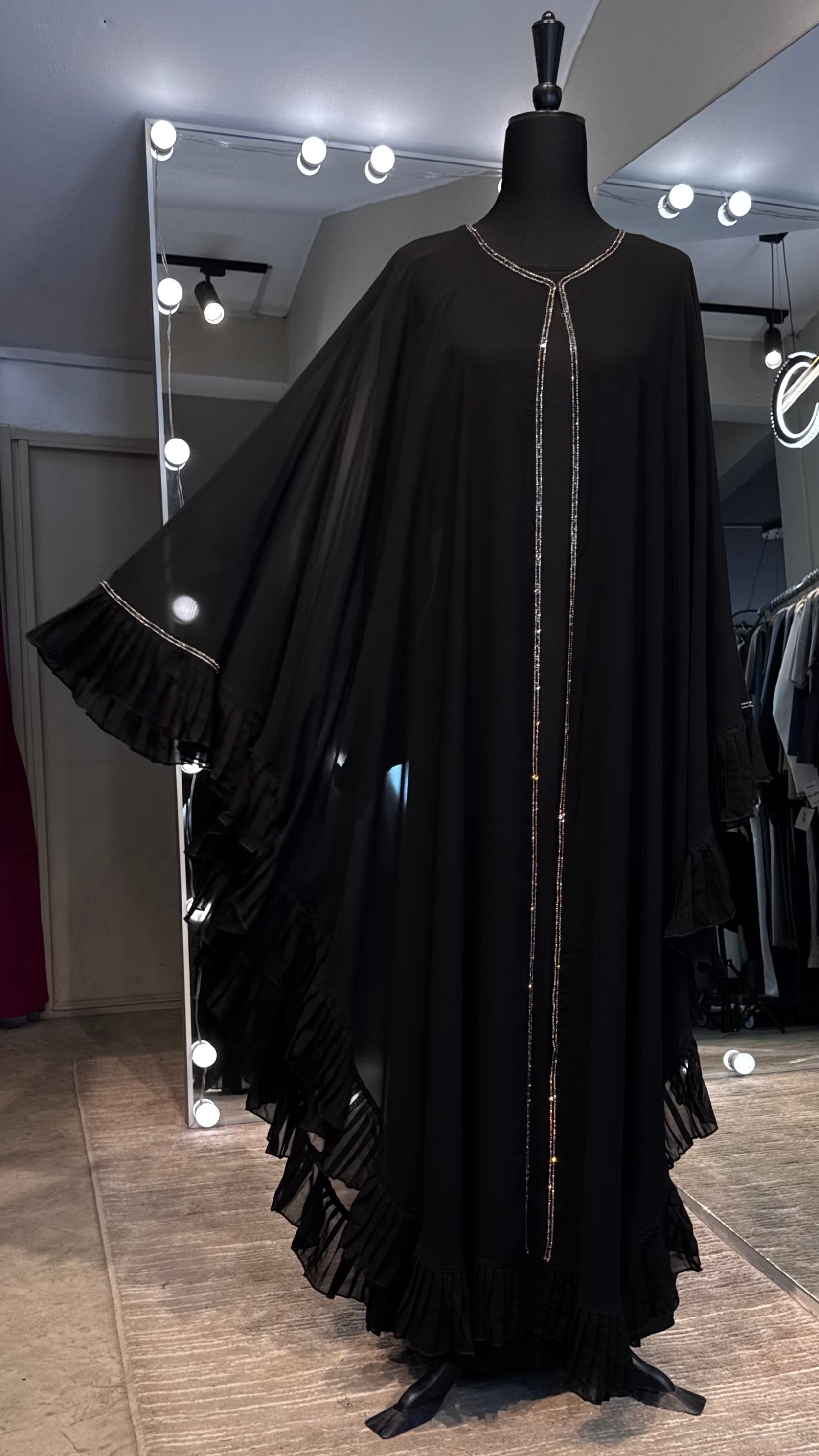 Farasha Pleated Sleeve 3 Pcs Set- Black