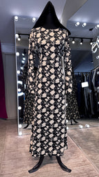 Chiffon Printed Casual Abaya Dress with Chiffon Hijab – 2 Piece - Black & Beige