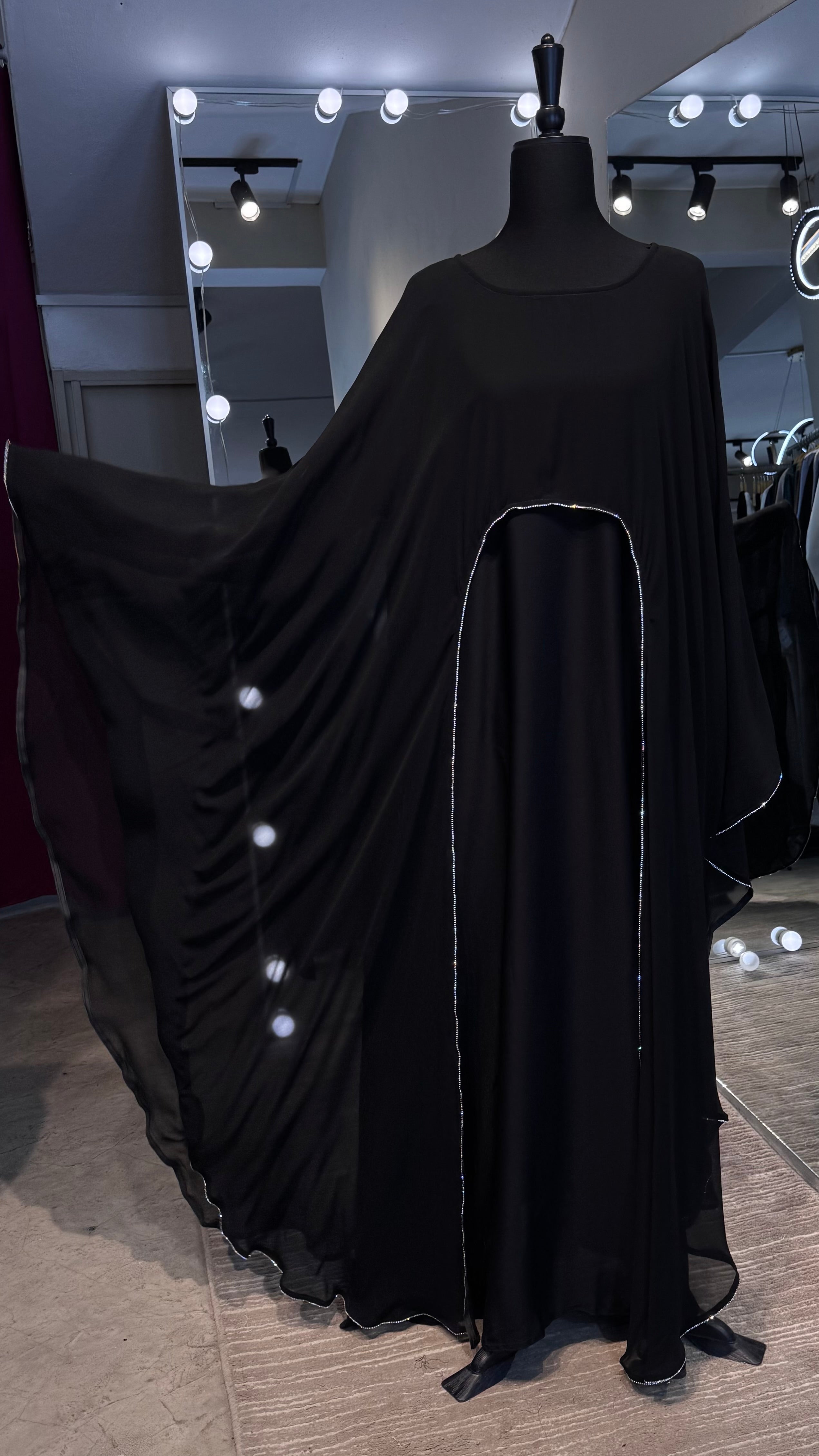 Farasha Wrap Abaya Set with Hijab -Black