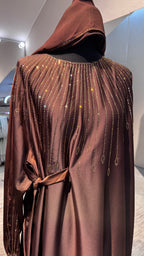 One Side Farasha Abaya Set with Hijab – Chocolate Brown