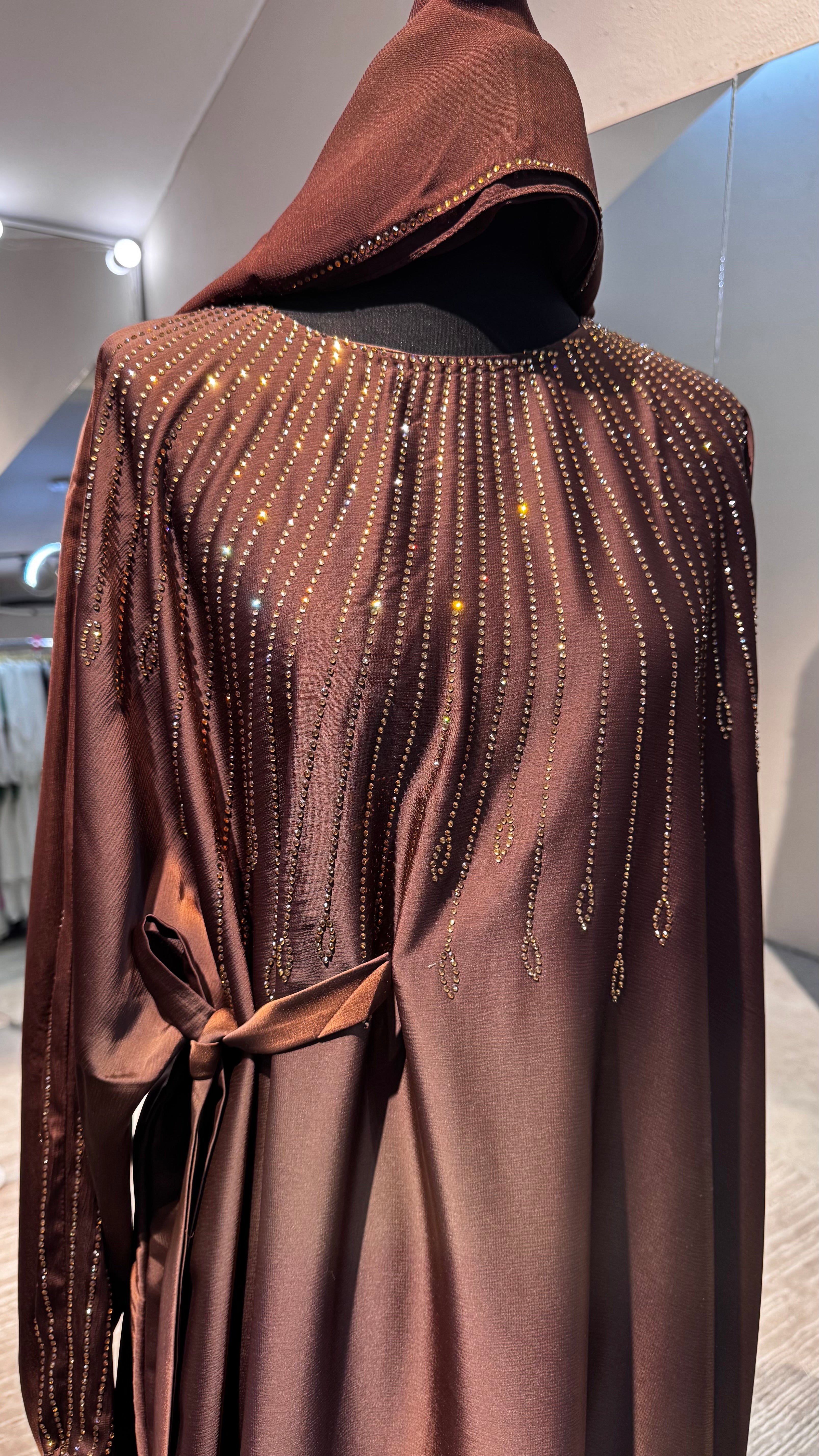 One Side Farasha Abaya Set with Hijab – Chocolate Brown
