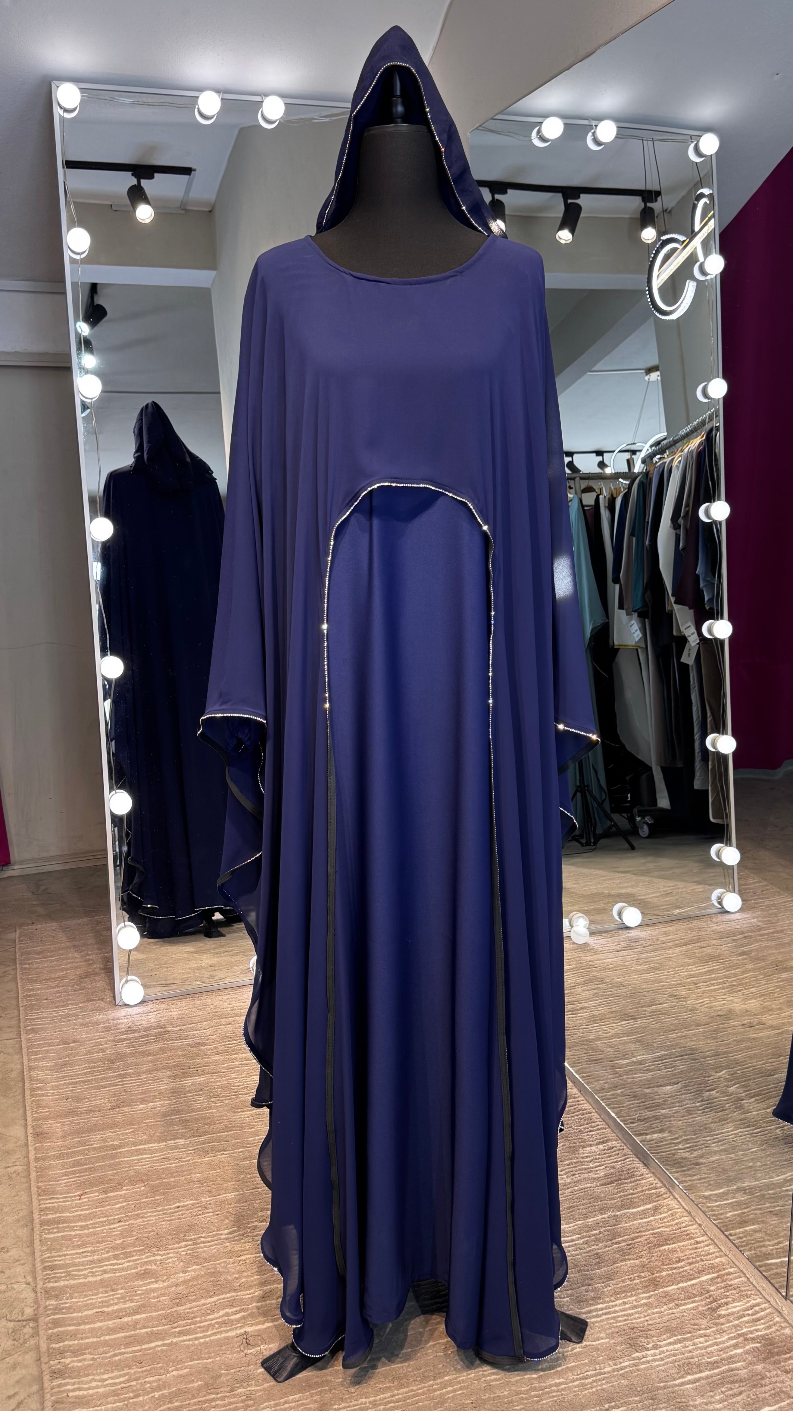 Farasha Wrap Abaya Set with Hijab - Navy Blue