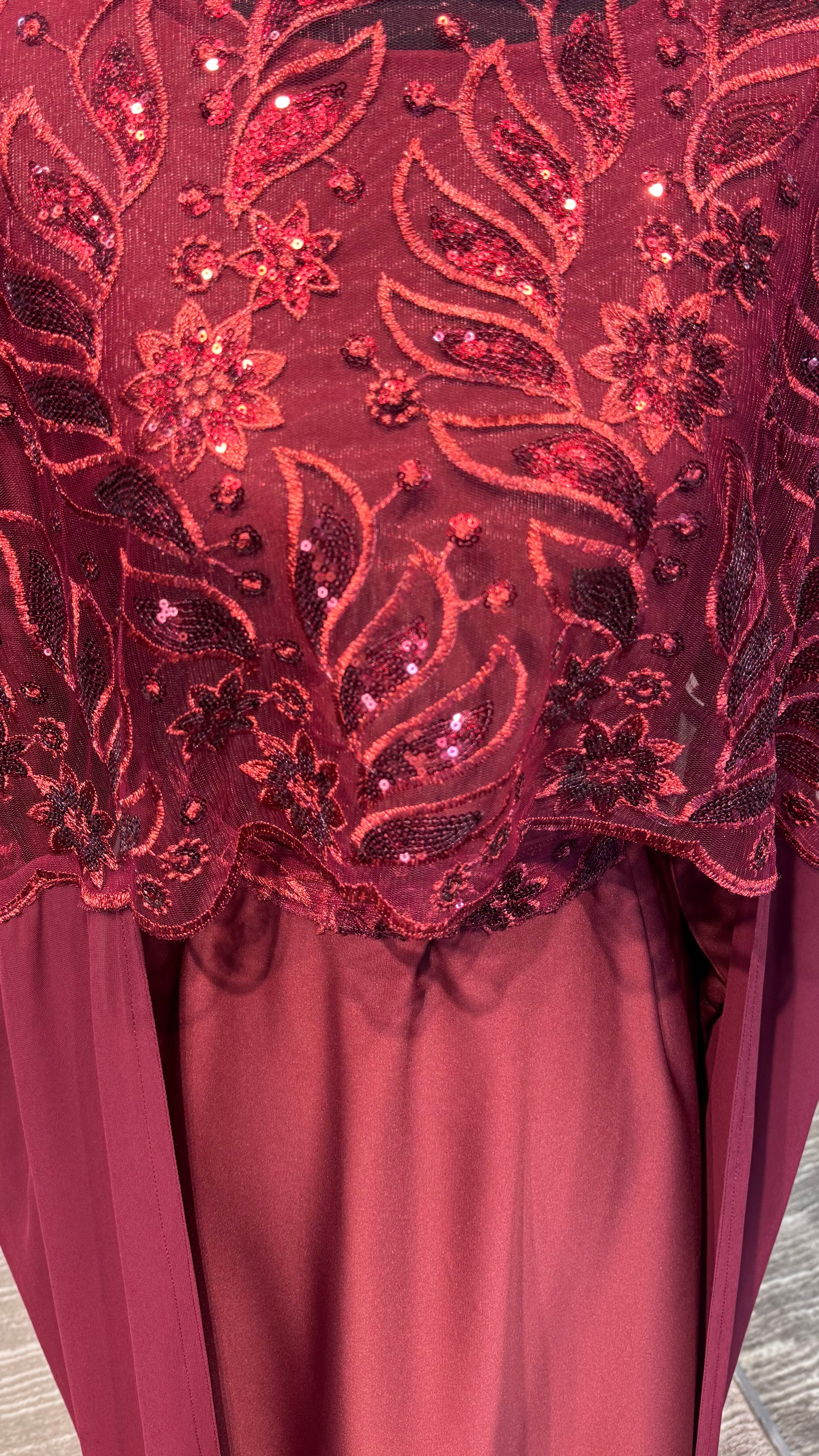 Cape Abaya Set with Hijab –Sequin, Nida & Chiffon - Maroon