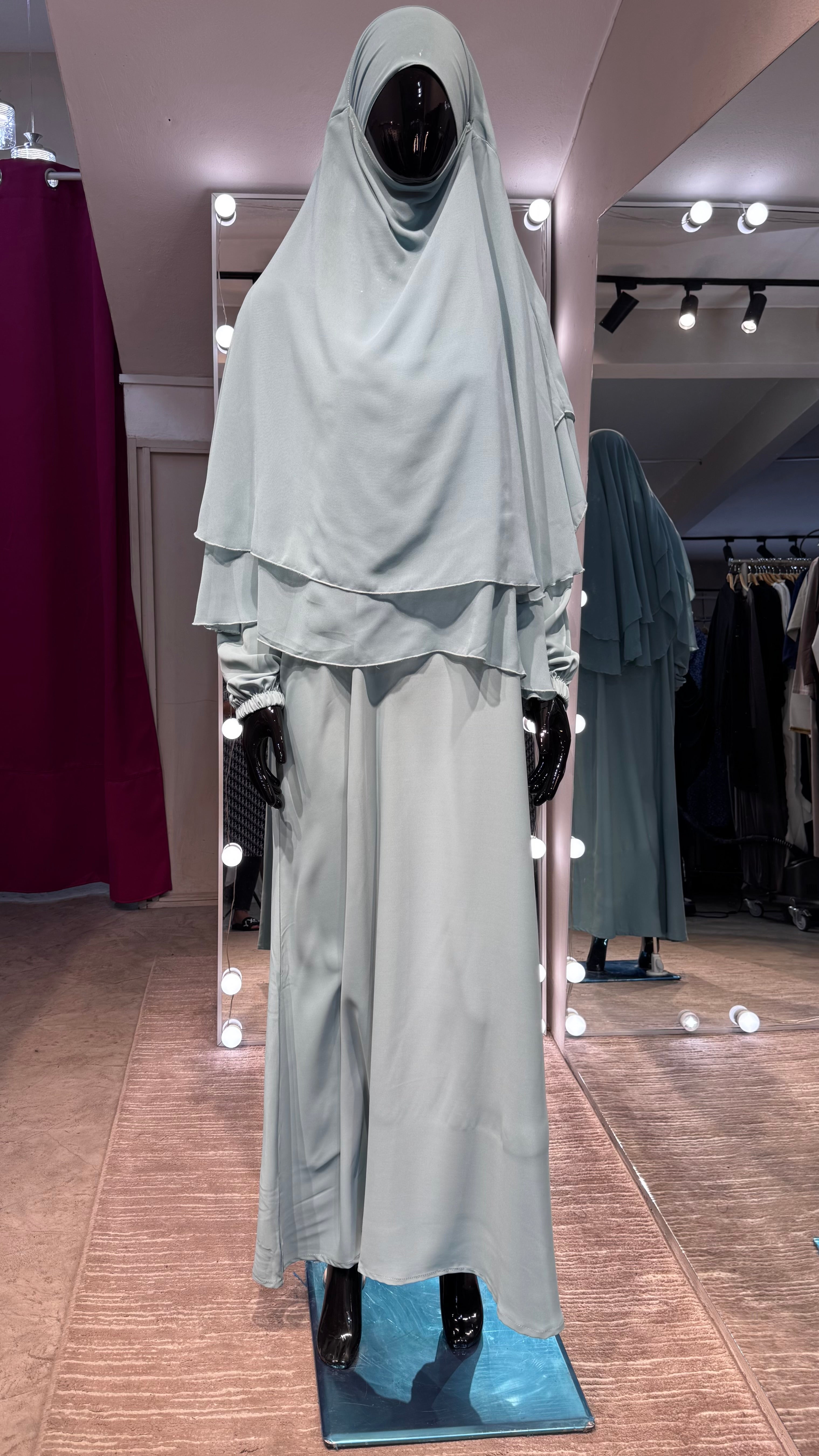 2-layers chiffon khimar Set- Mint Green