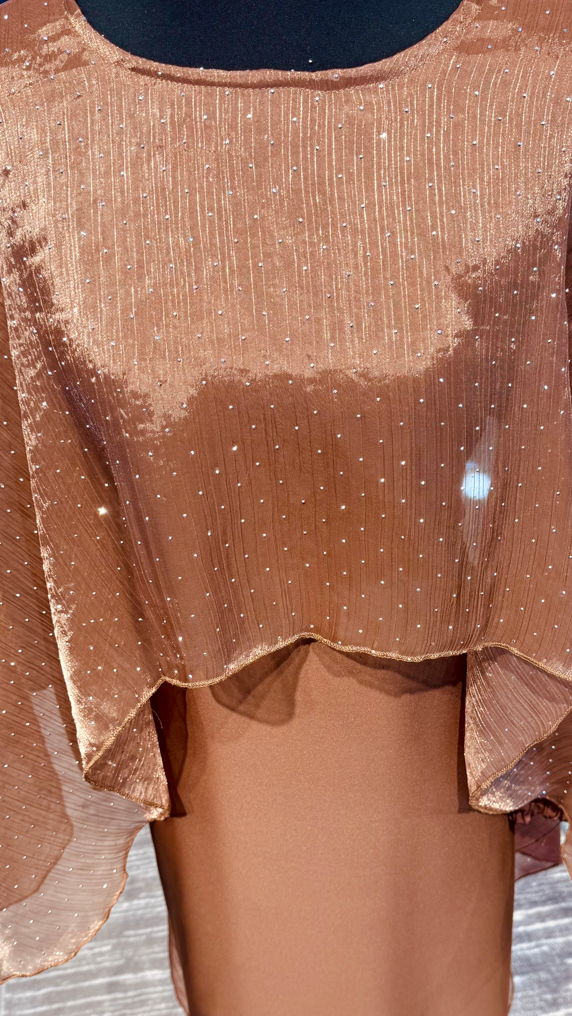 Cape Style Abaya Set with Hijab – Nida & Organza -Brown