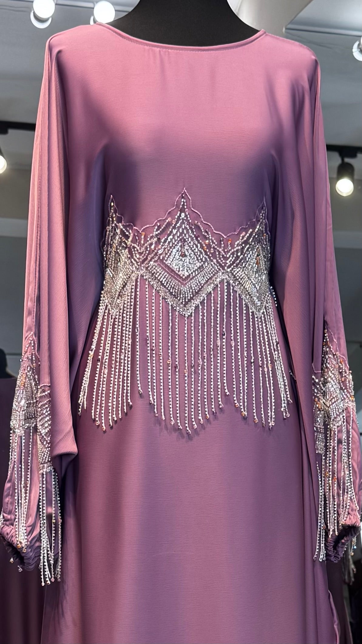 Farasha Abaya Set with Hijab – 2 Piece Beaded Modest Outfit -Rose Mauve