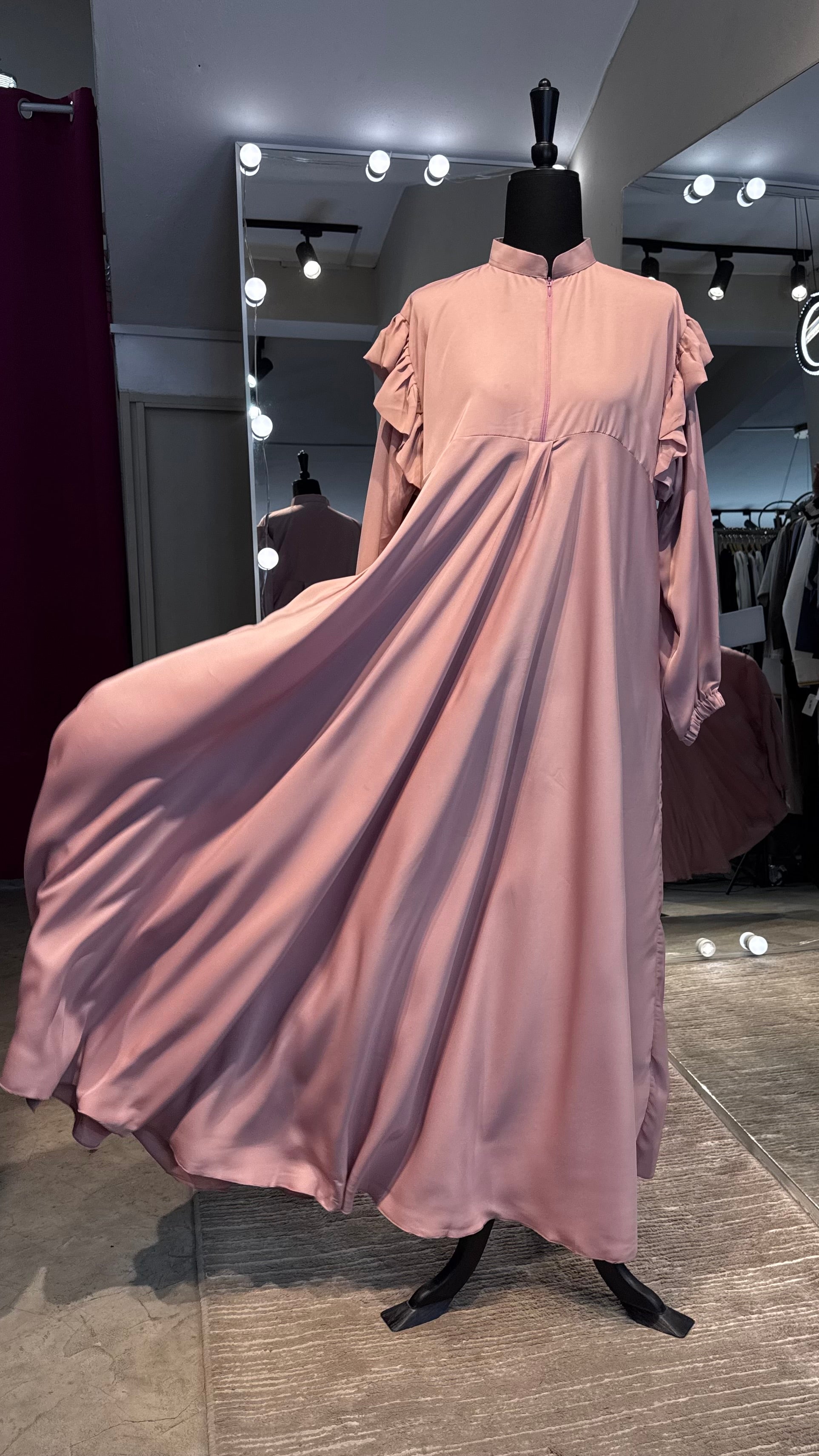 Turtle neck Umbrella Abaya- Baby pink