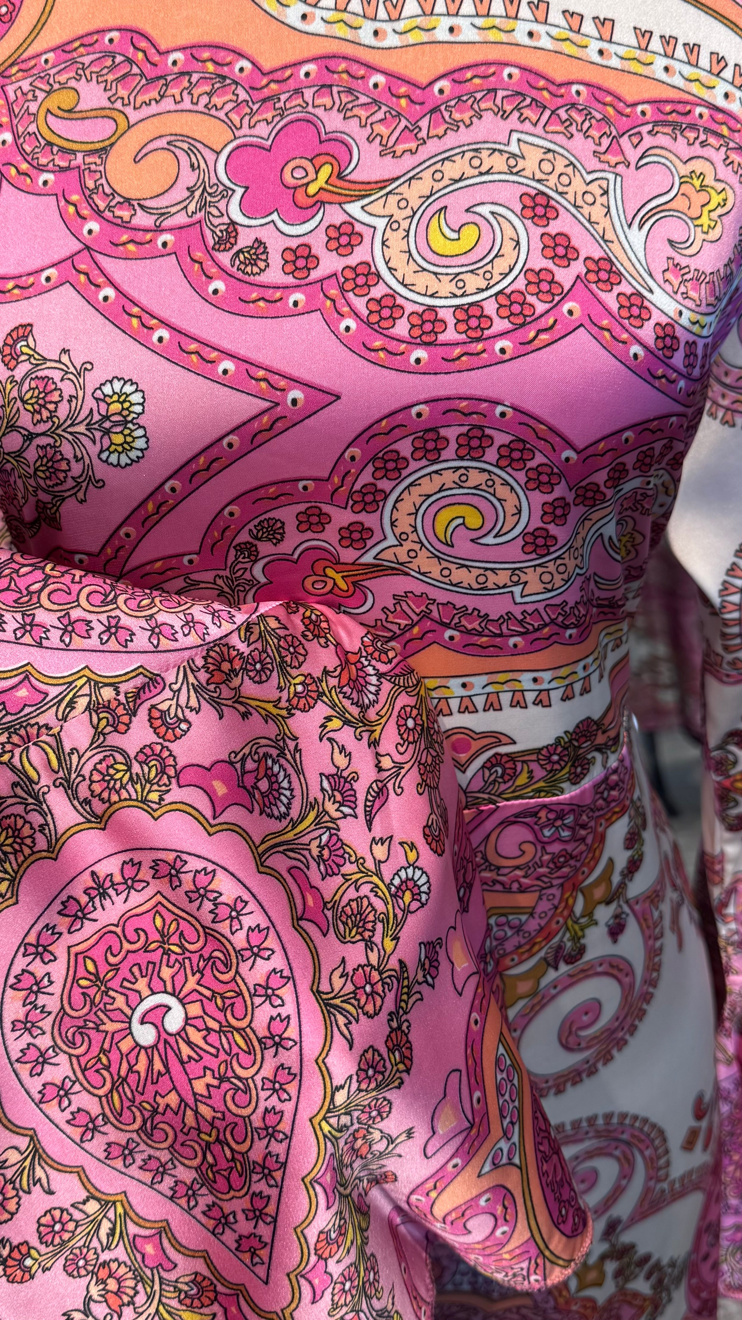 Satin Printed Casual Abaya Dress with Chiffon Hijab – 2 Piece - Fuchsia