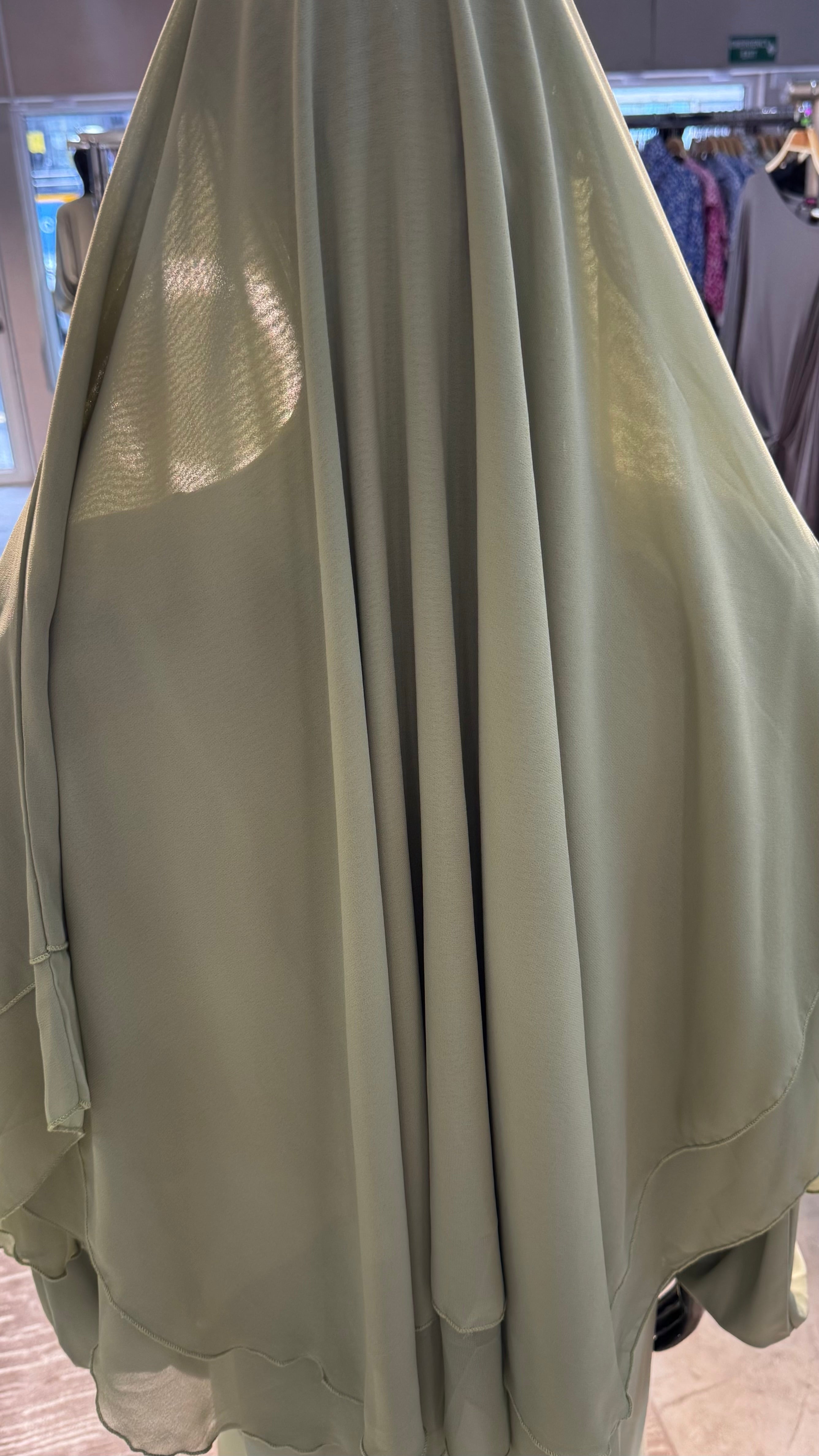 2-layers chiffon khimar Set-Light Green