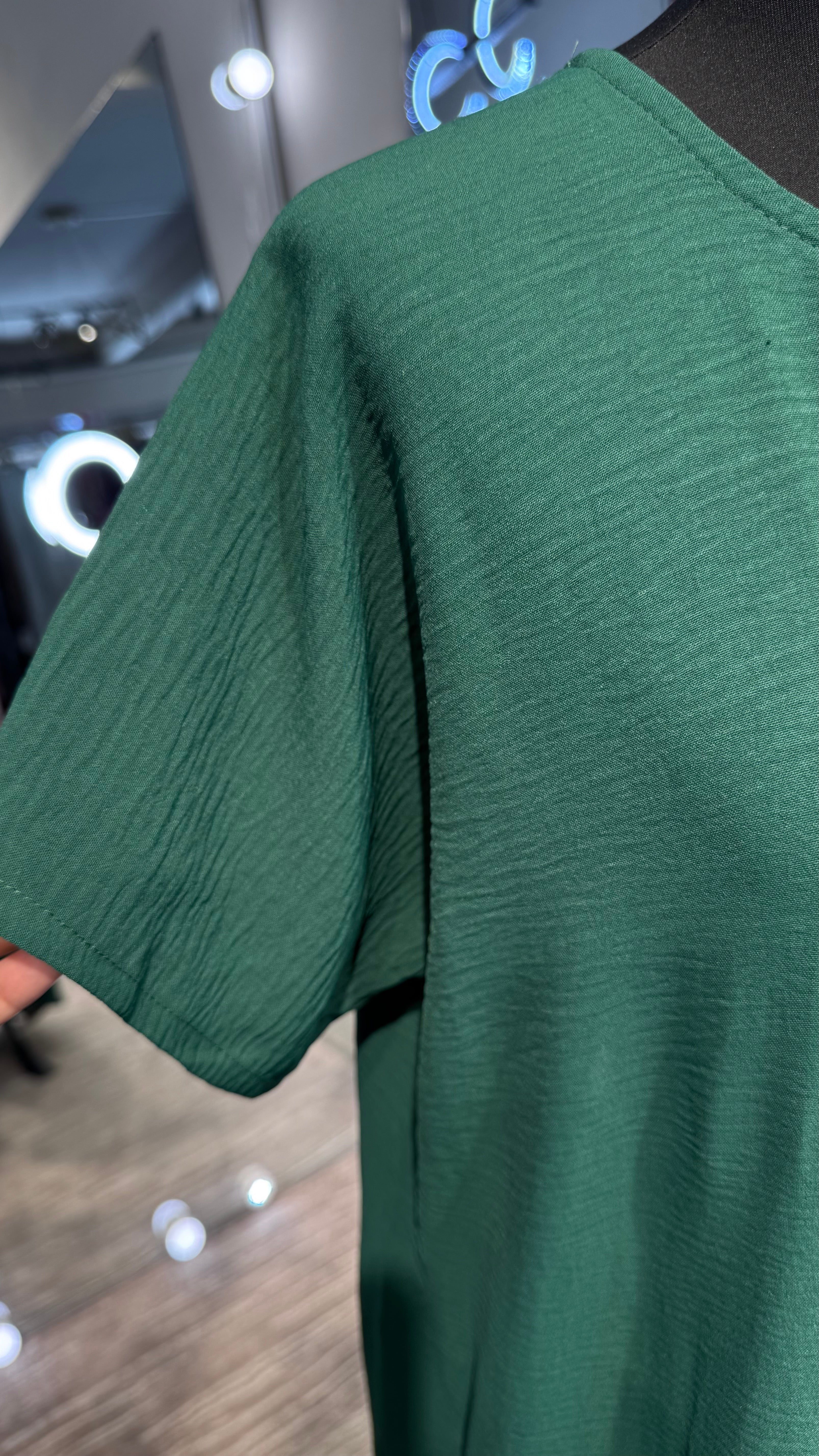 CY Crinkle Short Sleeve Inner Dress- Green