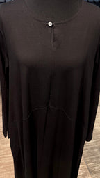 Cotton Dress with Line & Button Design- Black