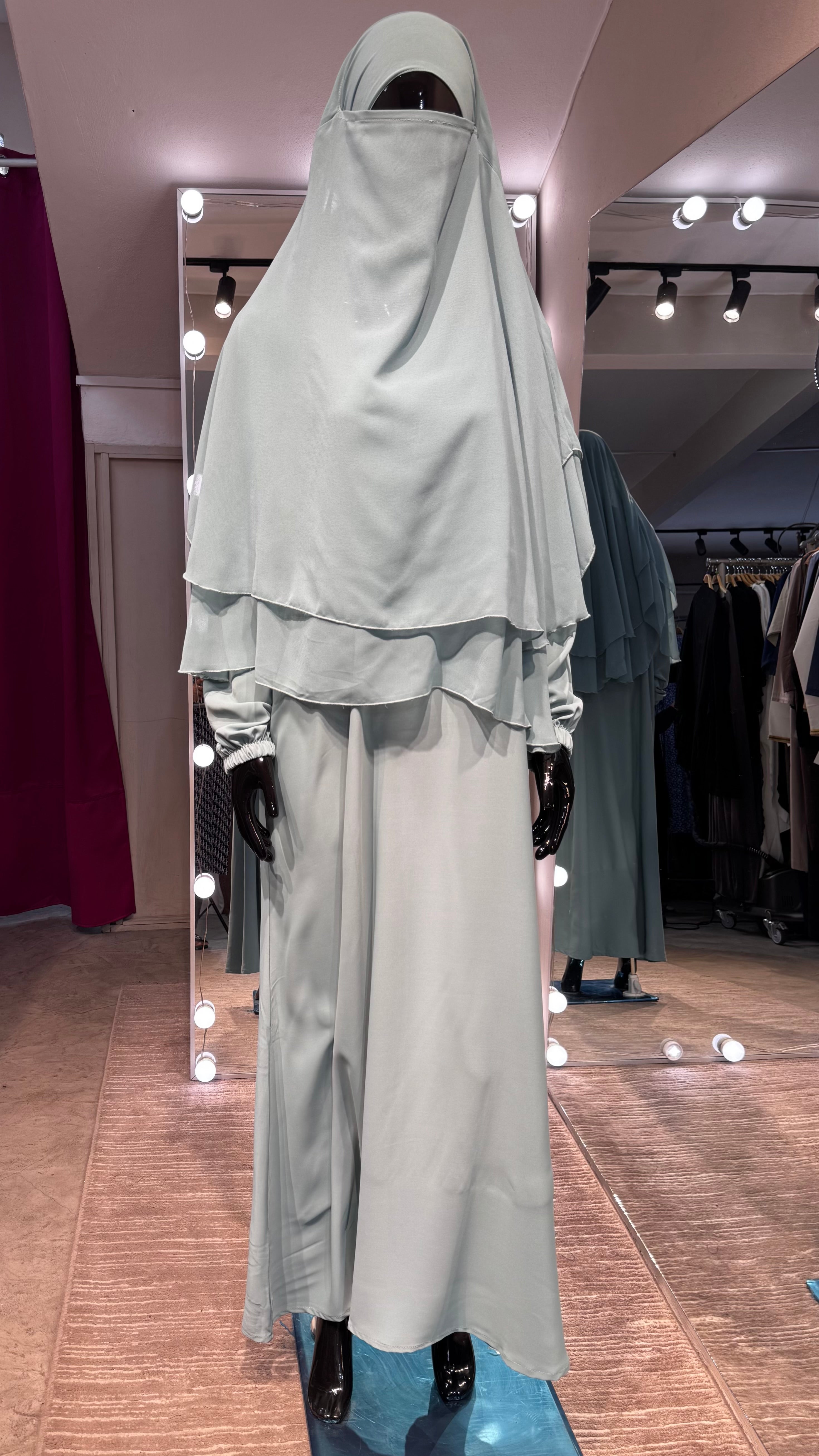 2-layers chiffon khimar Set- Mint Green