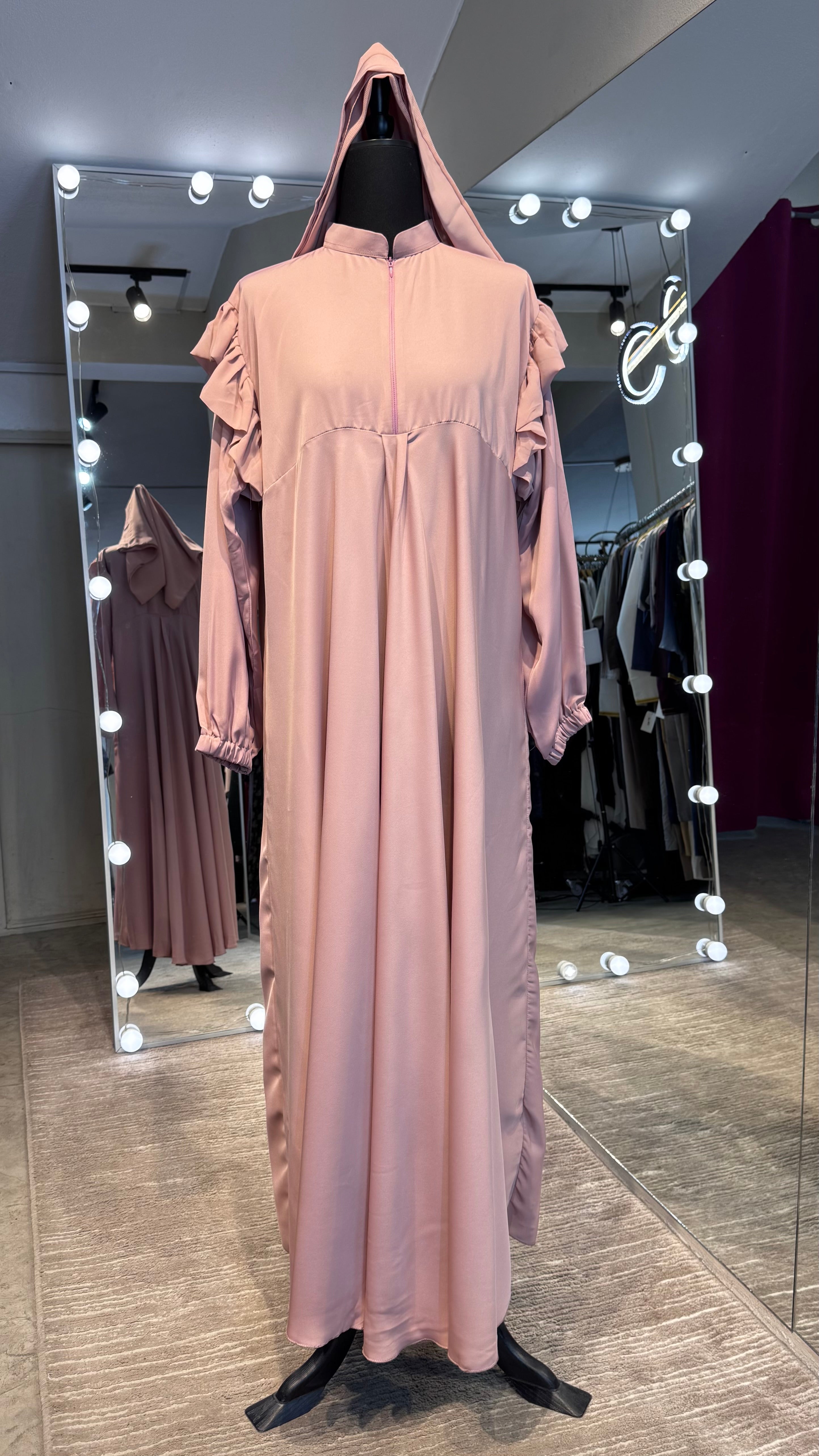 Turtle neck Umbrella Abaya- Baby pink