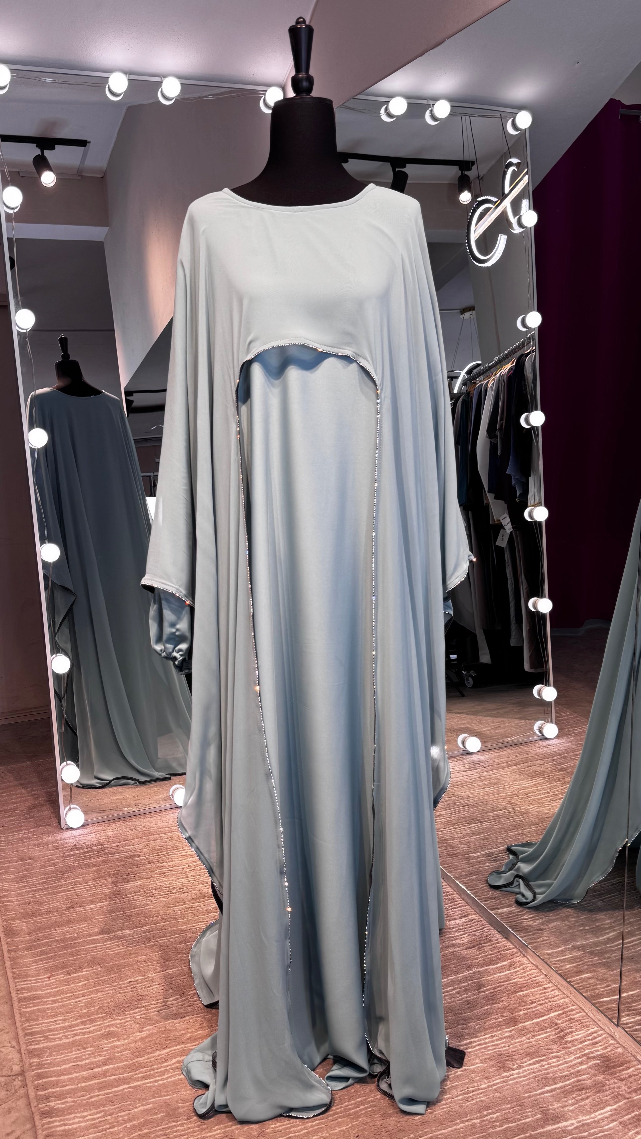 Farasha Wrap Abaya Set with Hijab -Mint Green