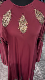 Umbrella Cut Abaya Flower patch- Maroon