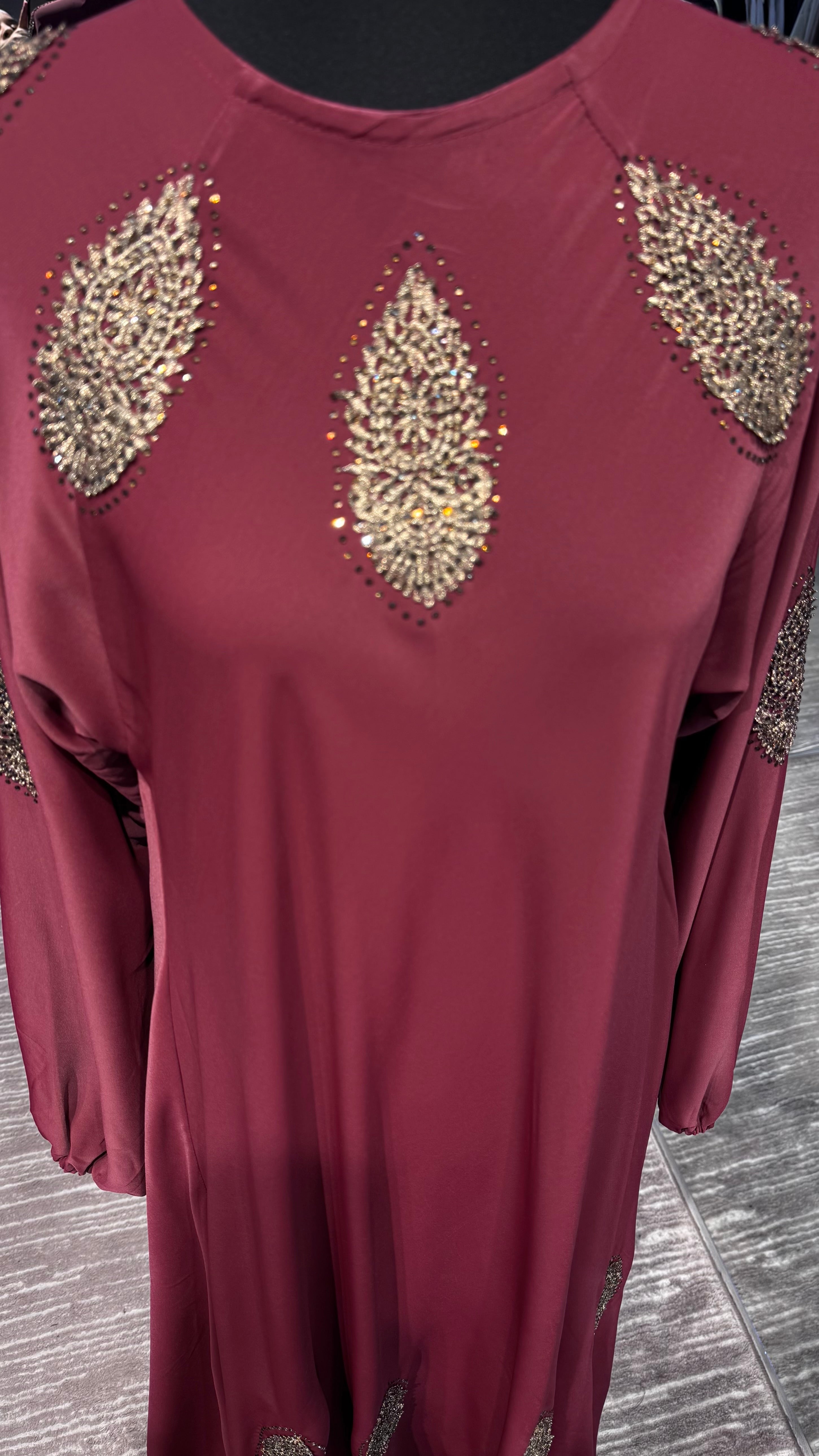 Umbrella Cut Abaya Flower patch- Maroon