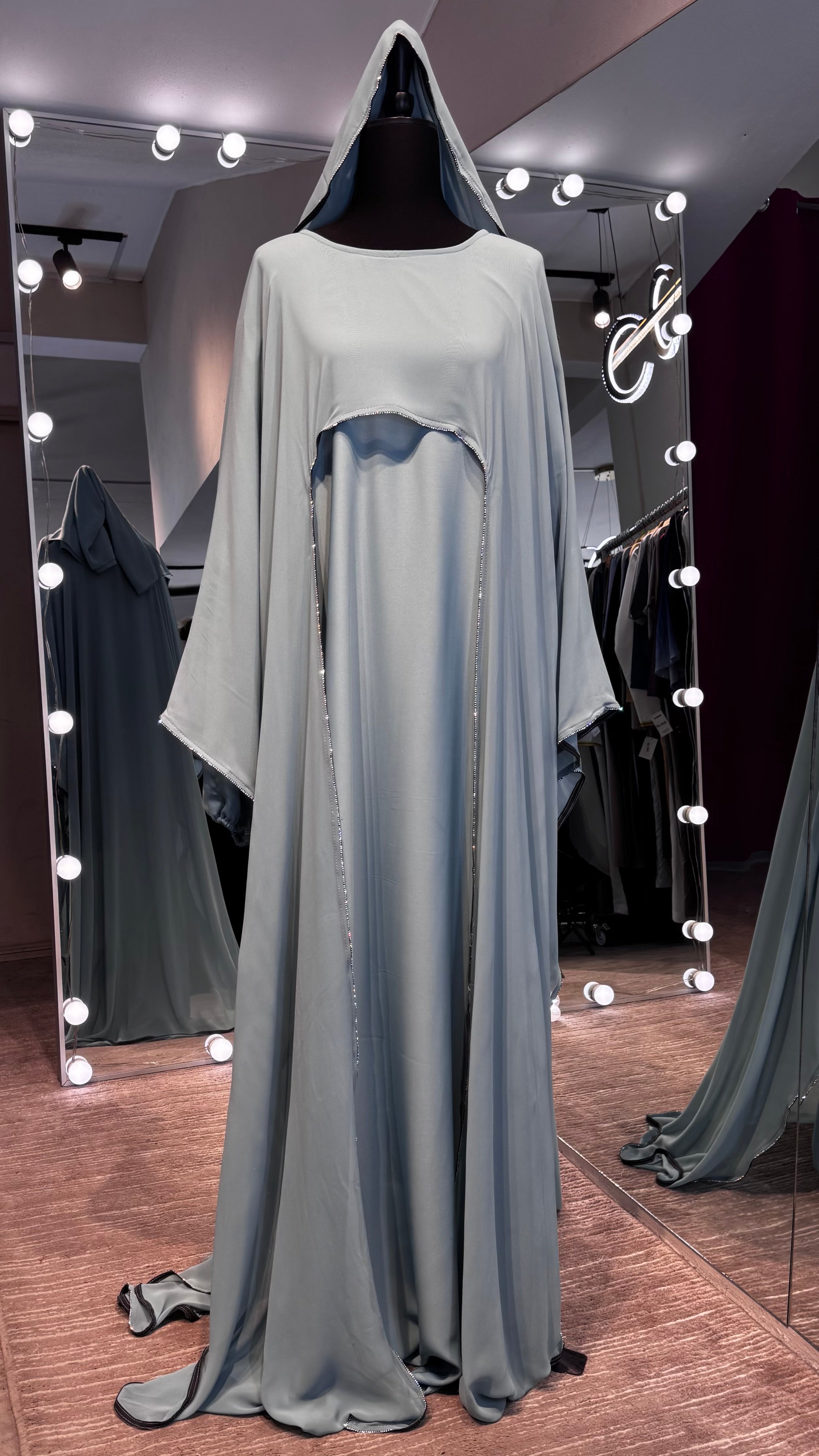 Farasha Wrap Abaya Set with Hijab -Mint Green