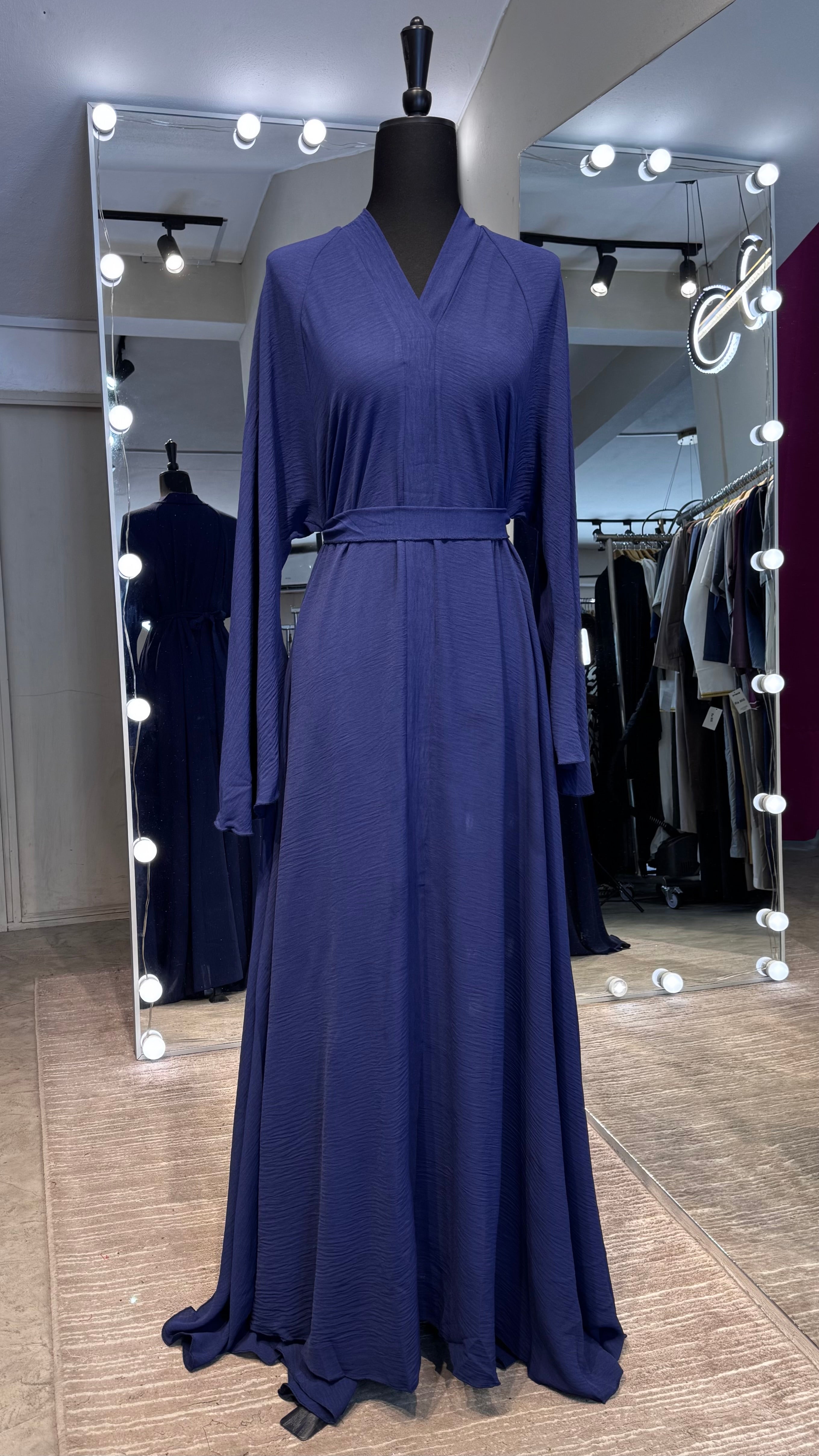 Umbrella Cut Abaya 3 pcs Set- Navy Blue