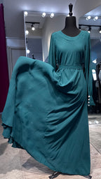 Umbrella Cut Abaya Button Sleeve- Green
