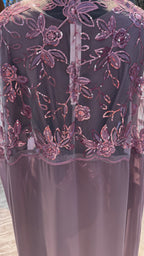 Cape Abaya Set with Hijab –Sequin, Nida & Chiffon - Dusty purple