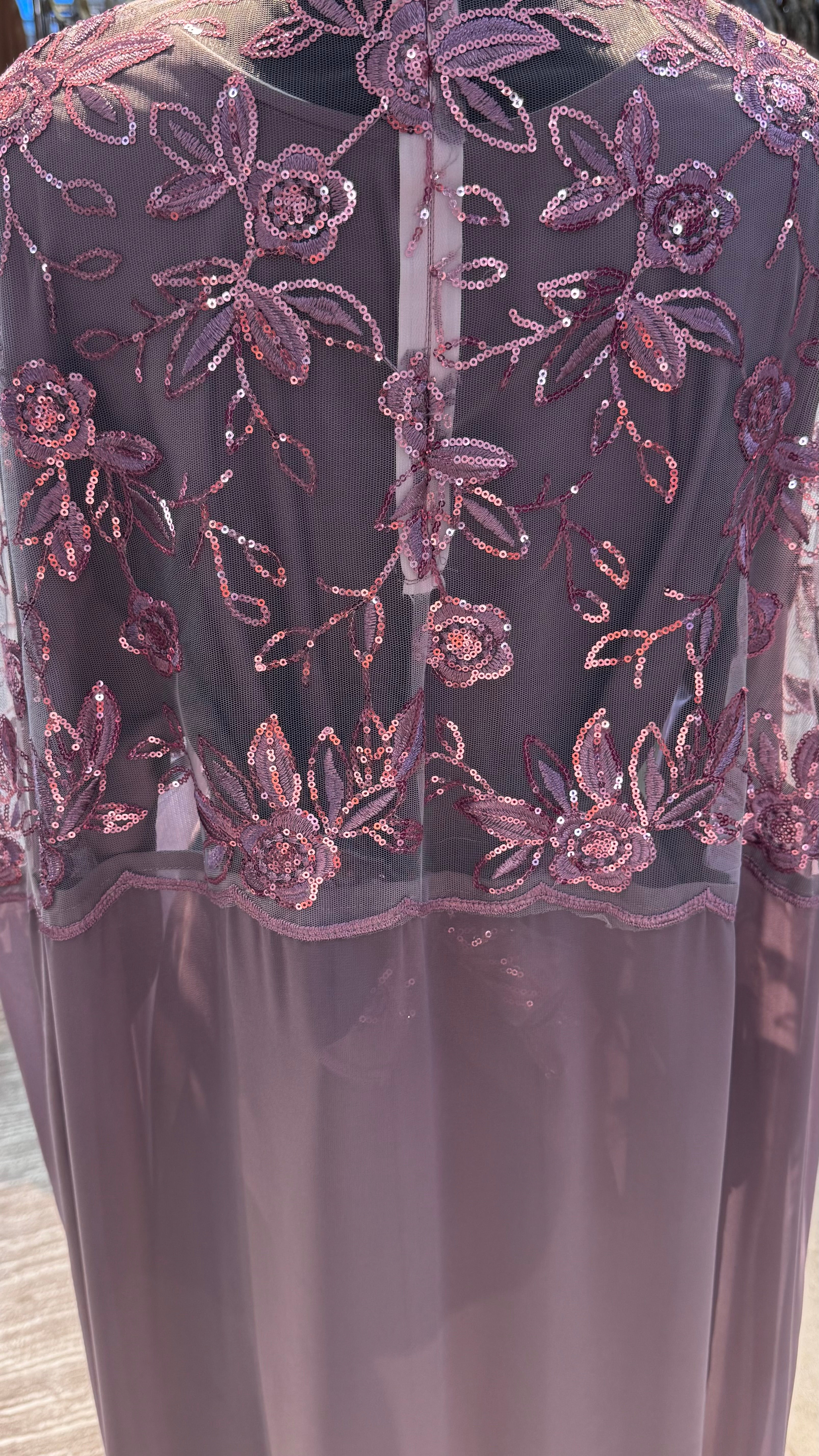 Cape Abaya Set with Hijab –Sequin, Nida & Chiffon - Dusty purple