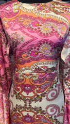 Satin Printed Casual Abaya Dress with Chiffon Hijab – 2 Piece - Fuchsia