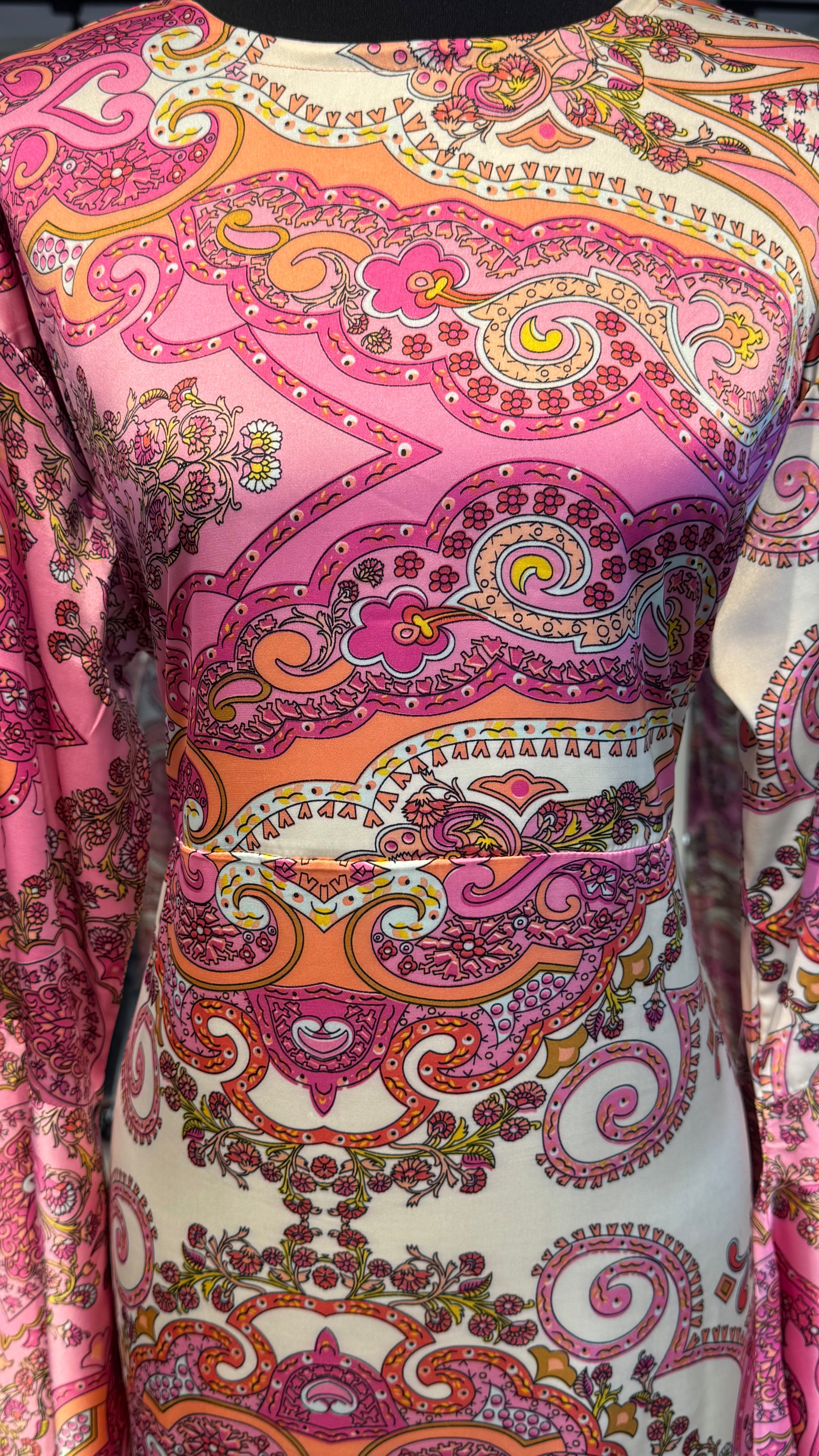 Satin Printed Casual Abaya Dress with Chiffon Hijab – 2 Piece - Fuchsia