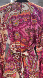 Satin Printed Casual Abaya Dress with Chiffon Hijab – 2 Piece - Fuchsia